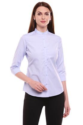 womens mandarin collar solid shirt - light blue