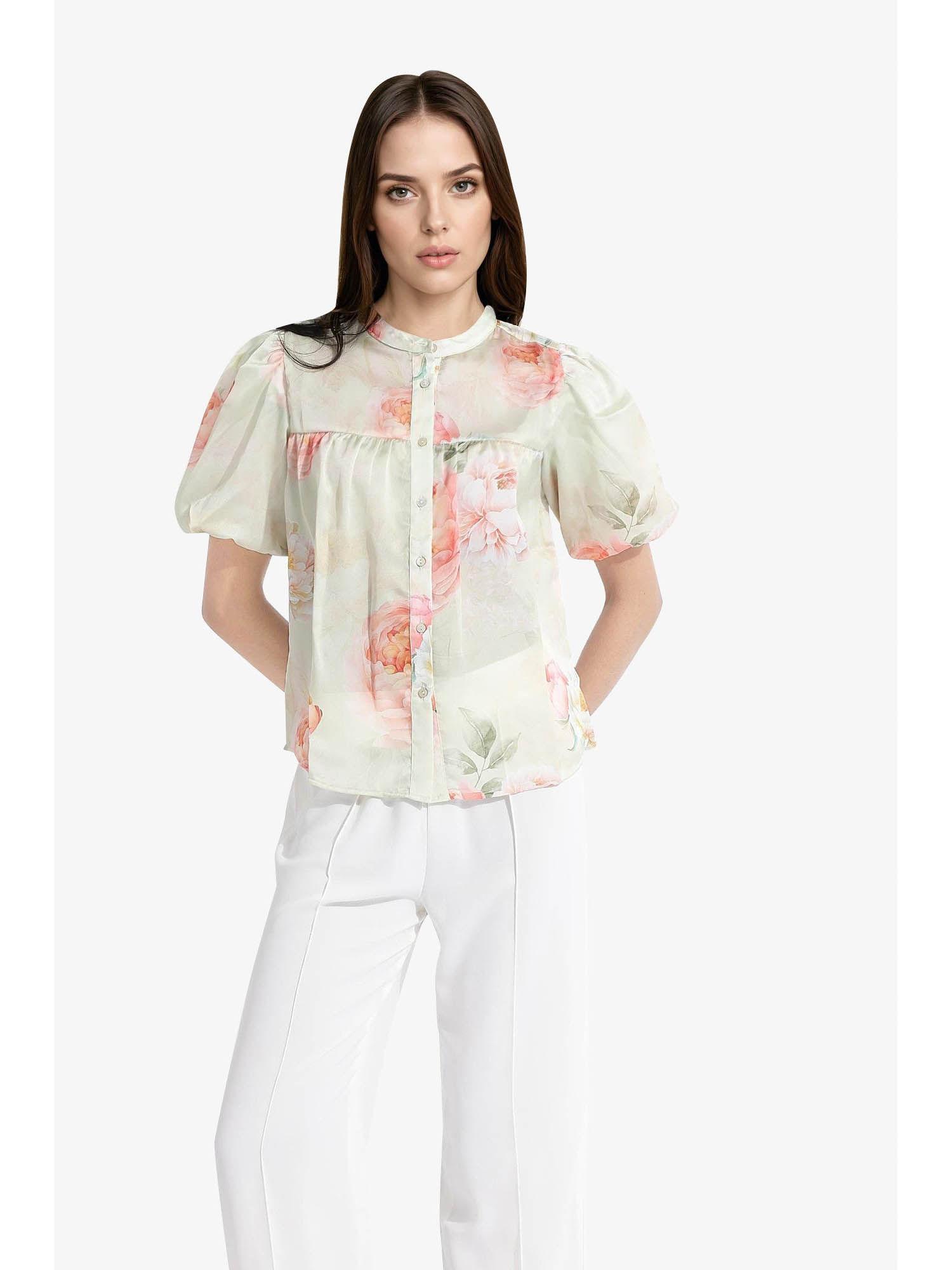 womens mandarin neck floral print top