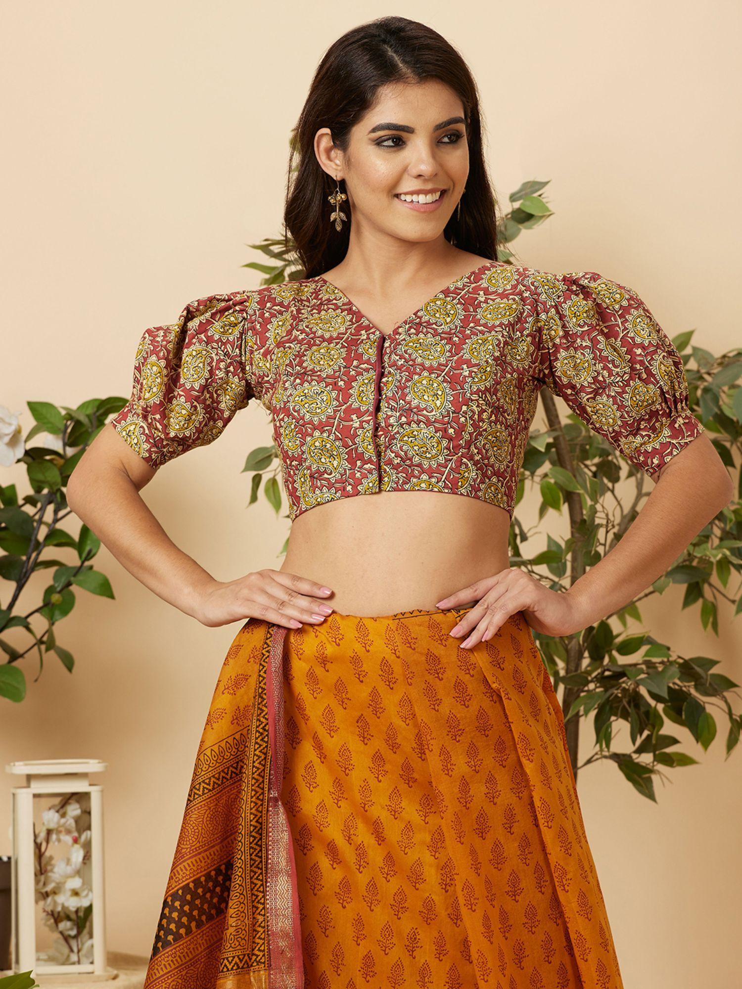 womens maroon cotton readymade saree blouse