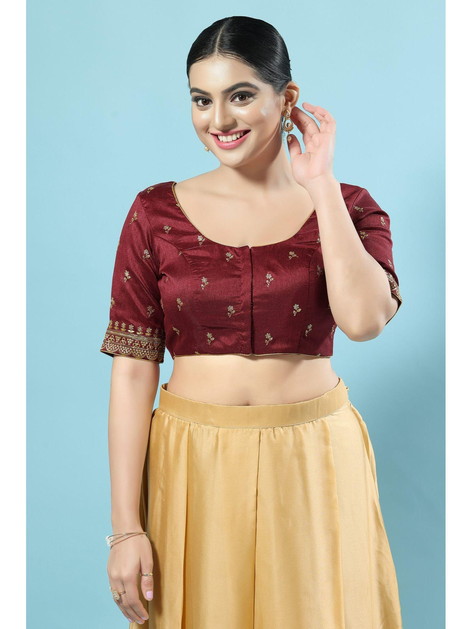 womens maroon embroidered saree blouse