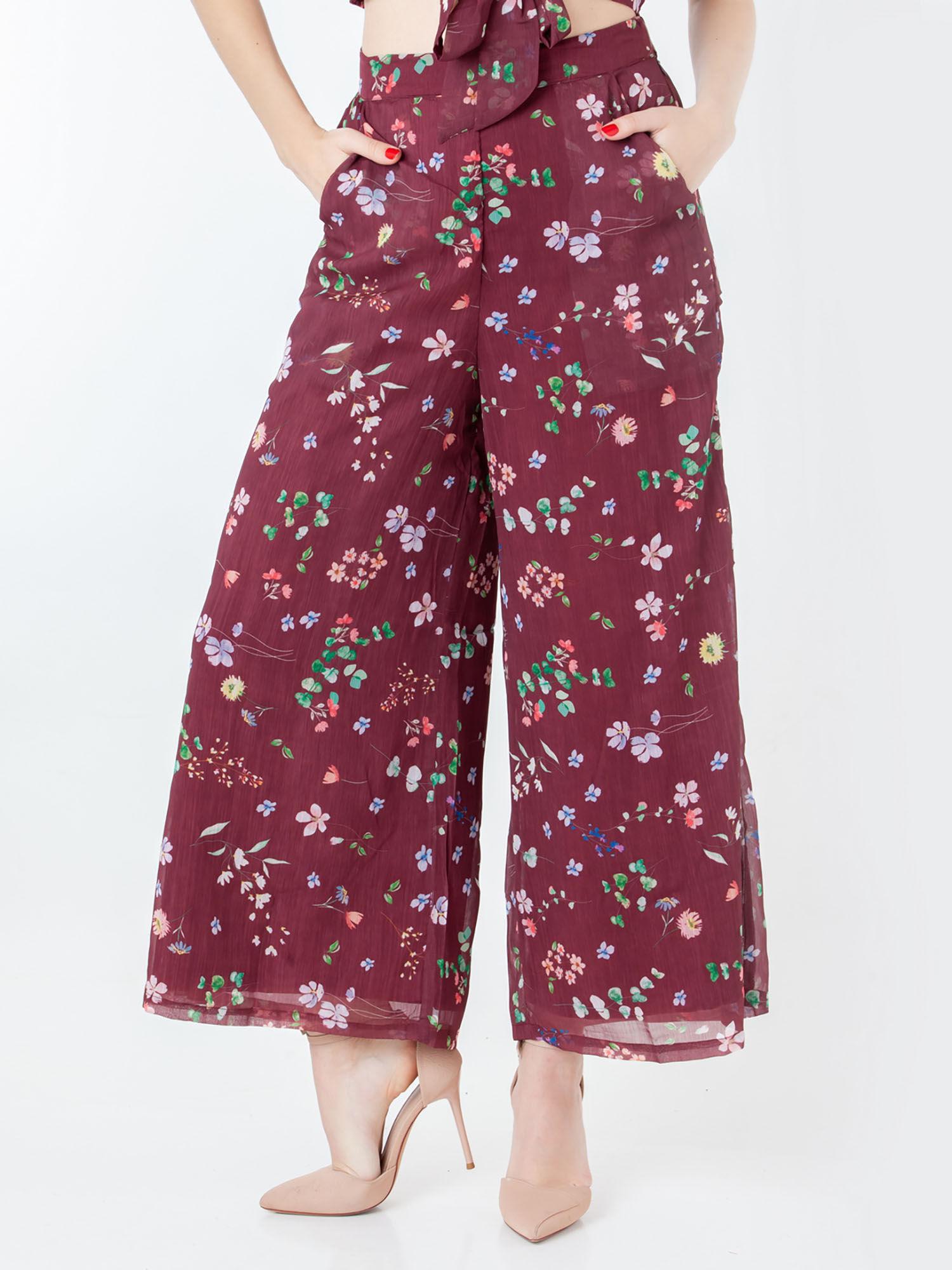 womens maroon floral palazzo