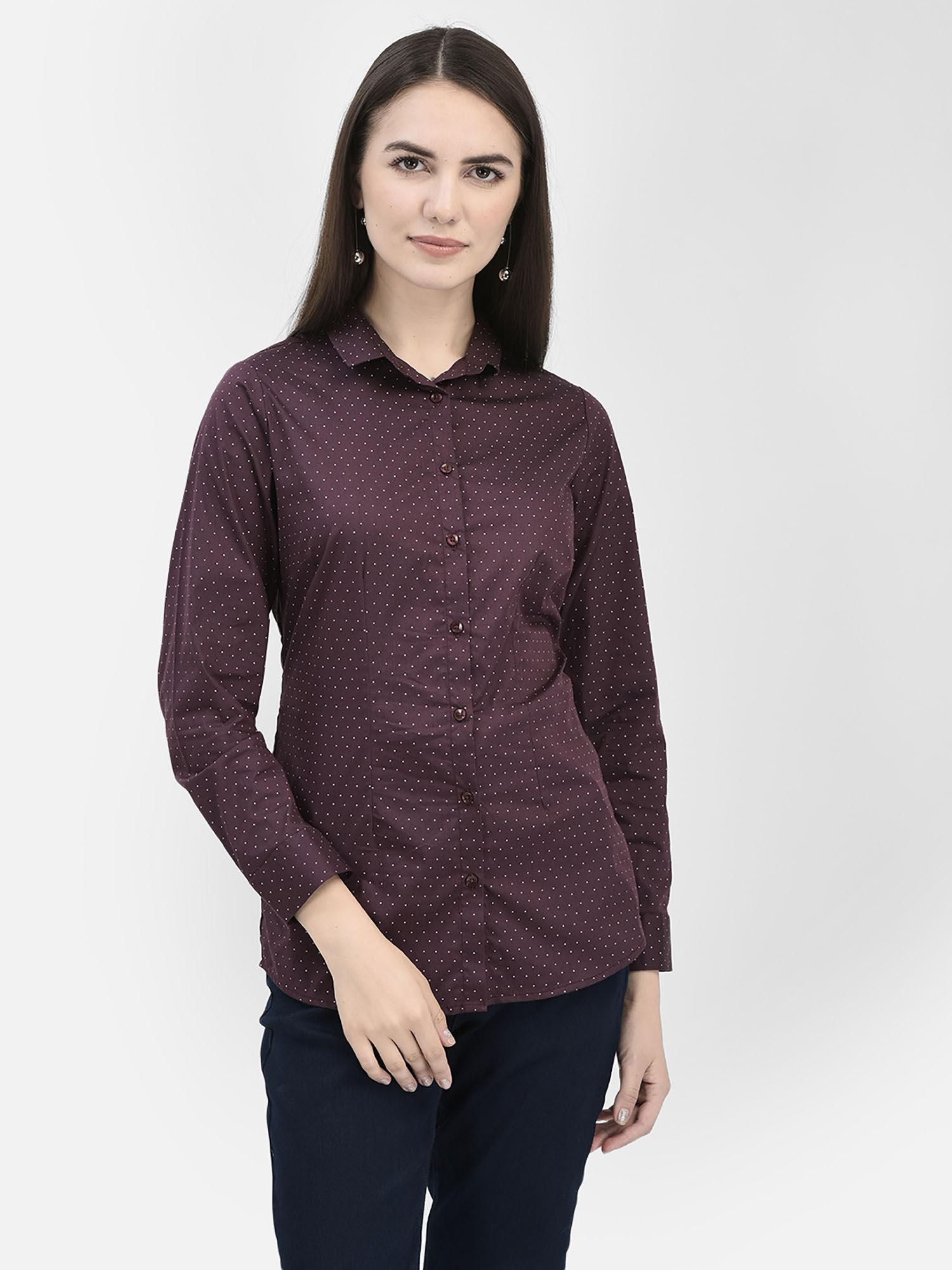 womens maroon polka dots shirt