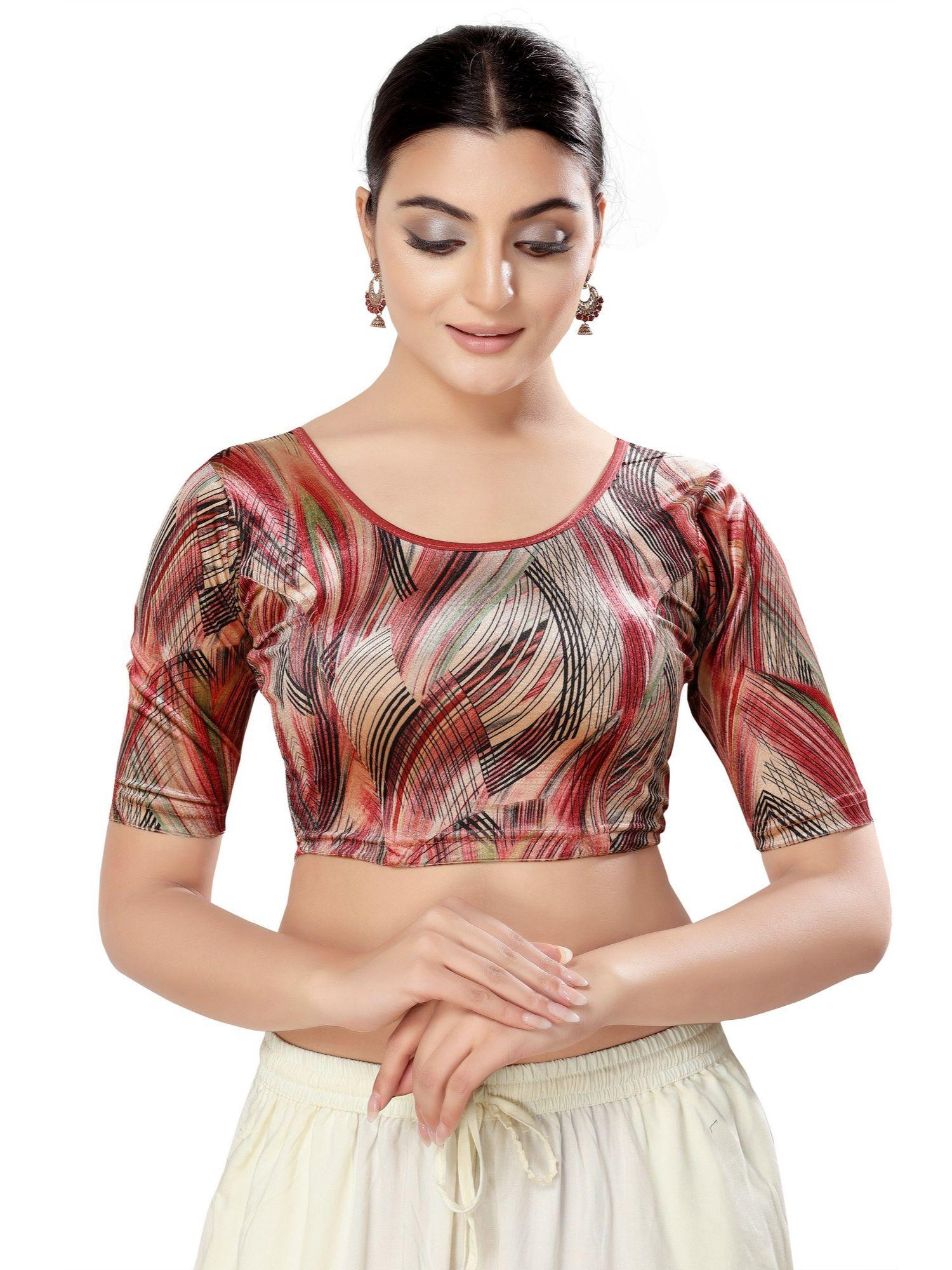 womens maroon printed stretchable saree blouse