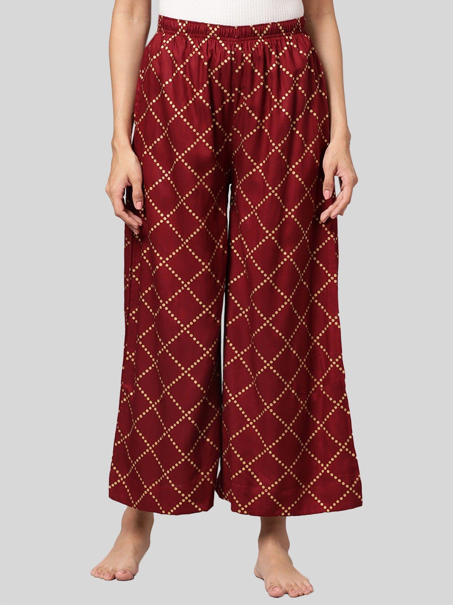 womens maroon printed viscose light weight flared lounge pant