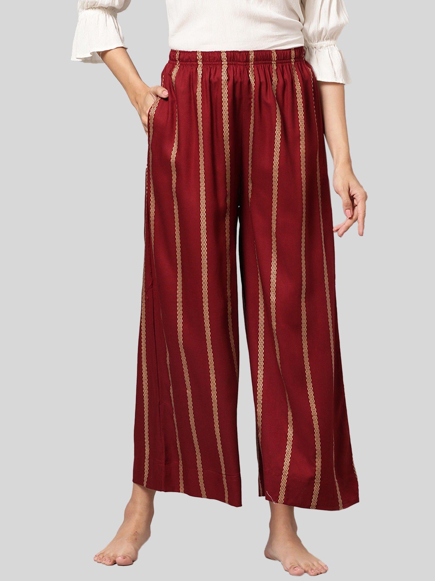 womens maroon printed viscose light weight flared lounge pant