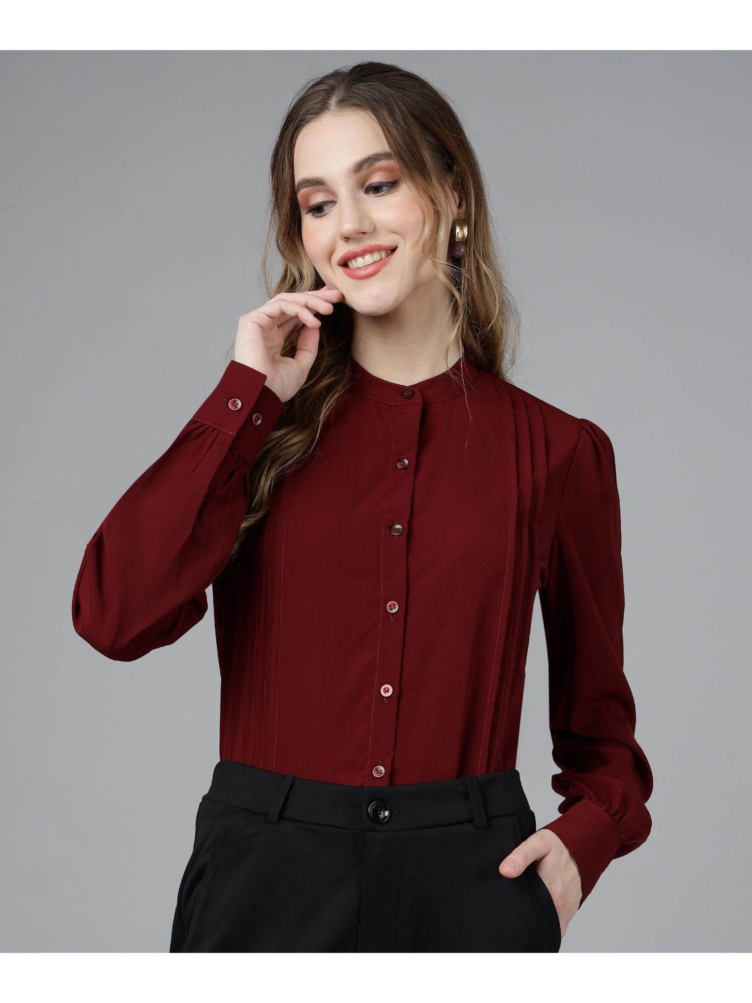 womens maroon professional womens pleated formal shirt