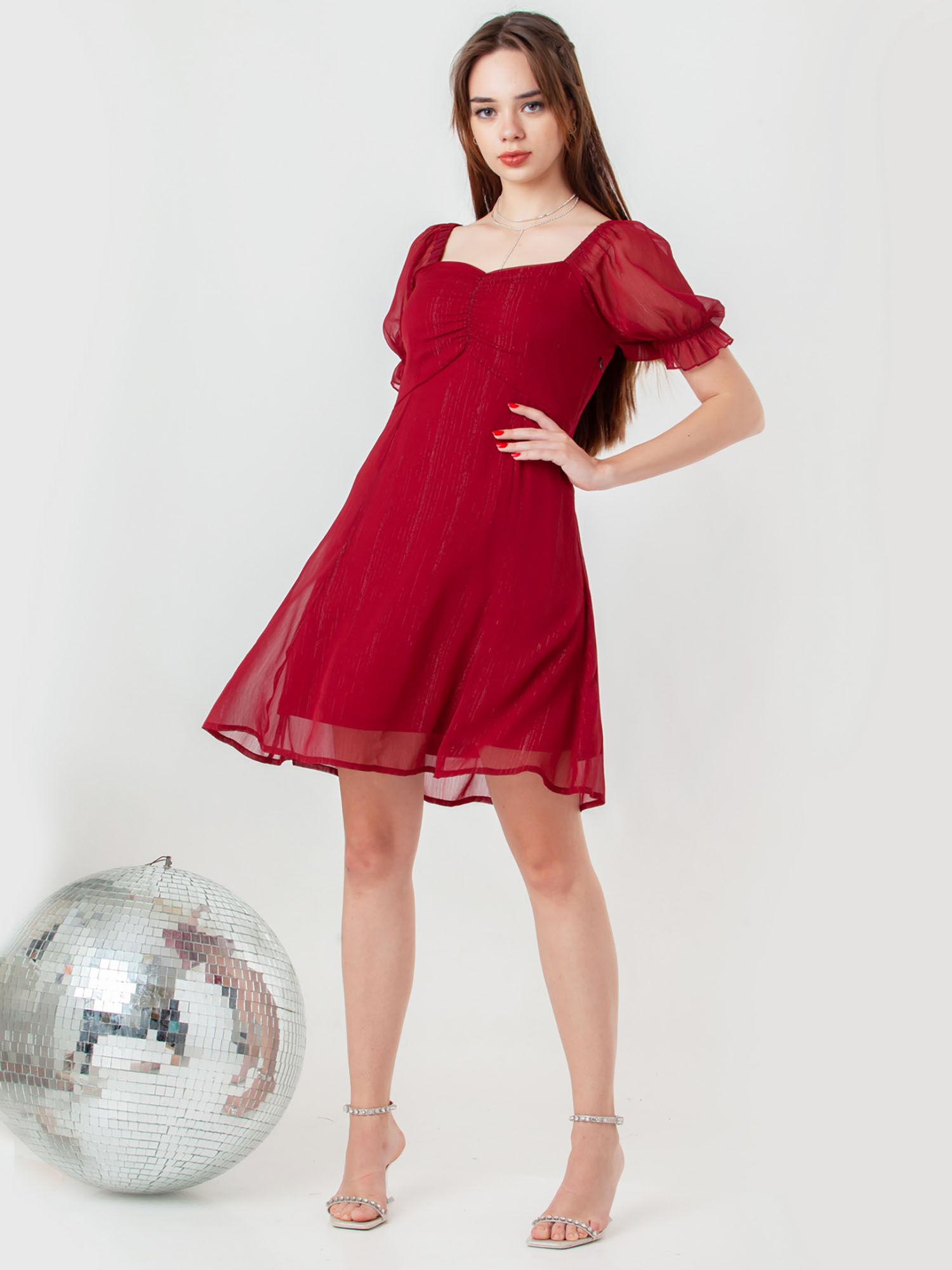 womens maroon solid/plain mini dress