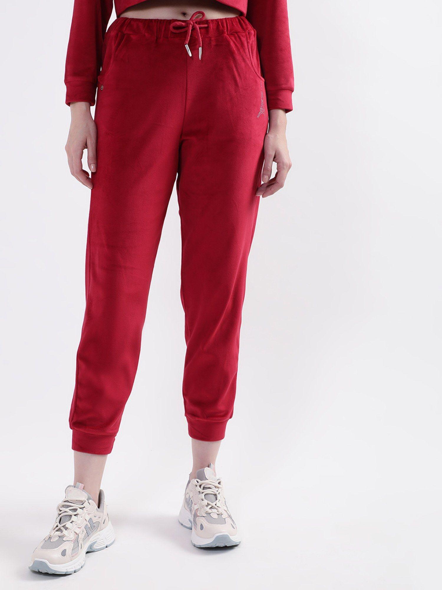 womens maroon solid joggers