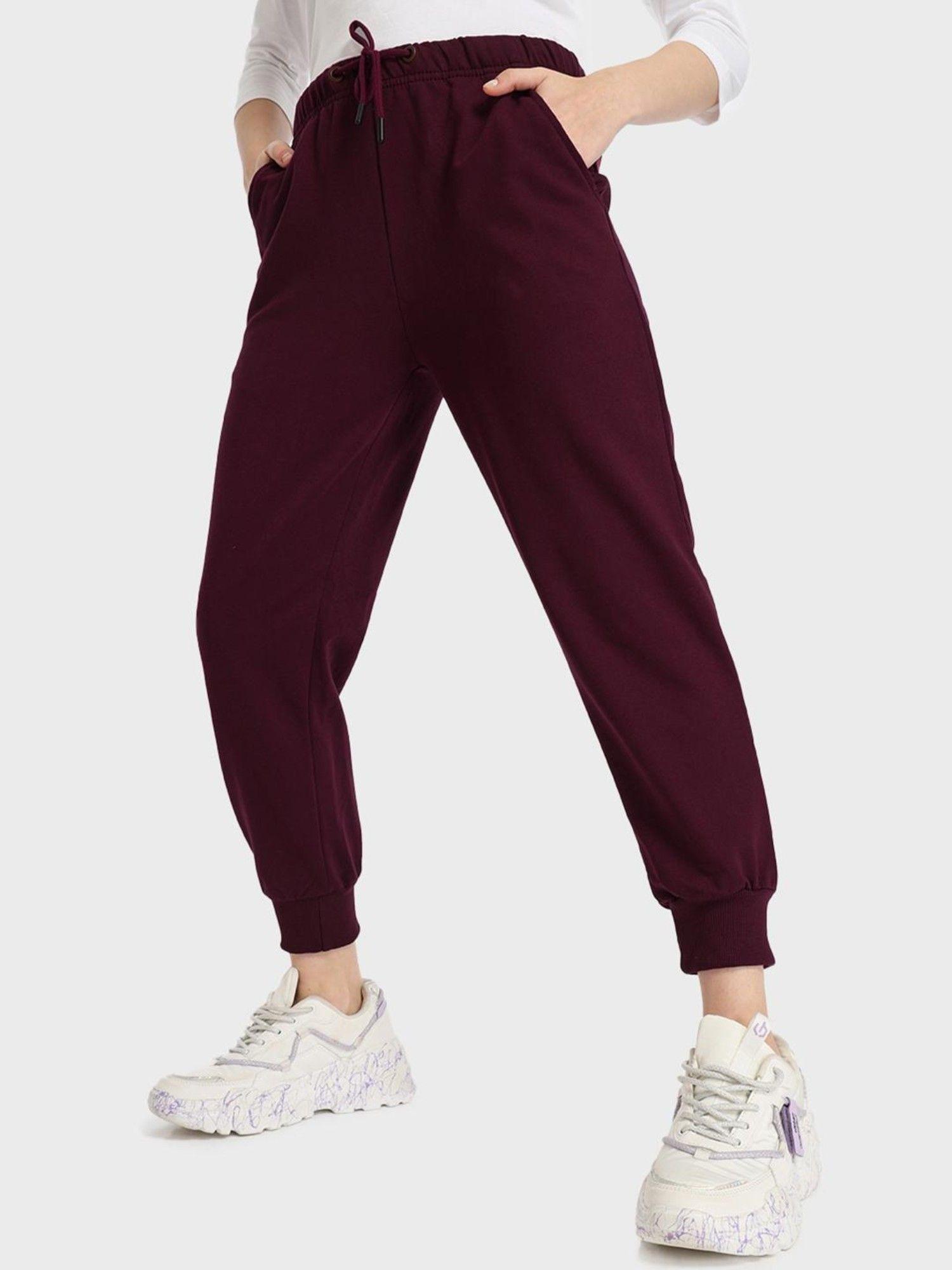 womens maroon solid joggers