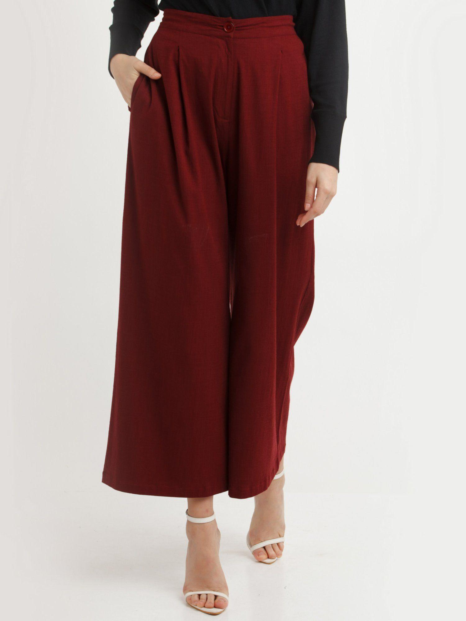 womens maroon solid pants