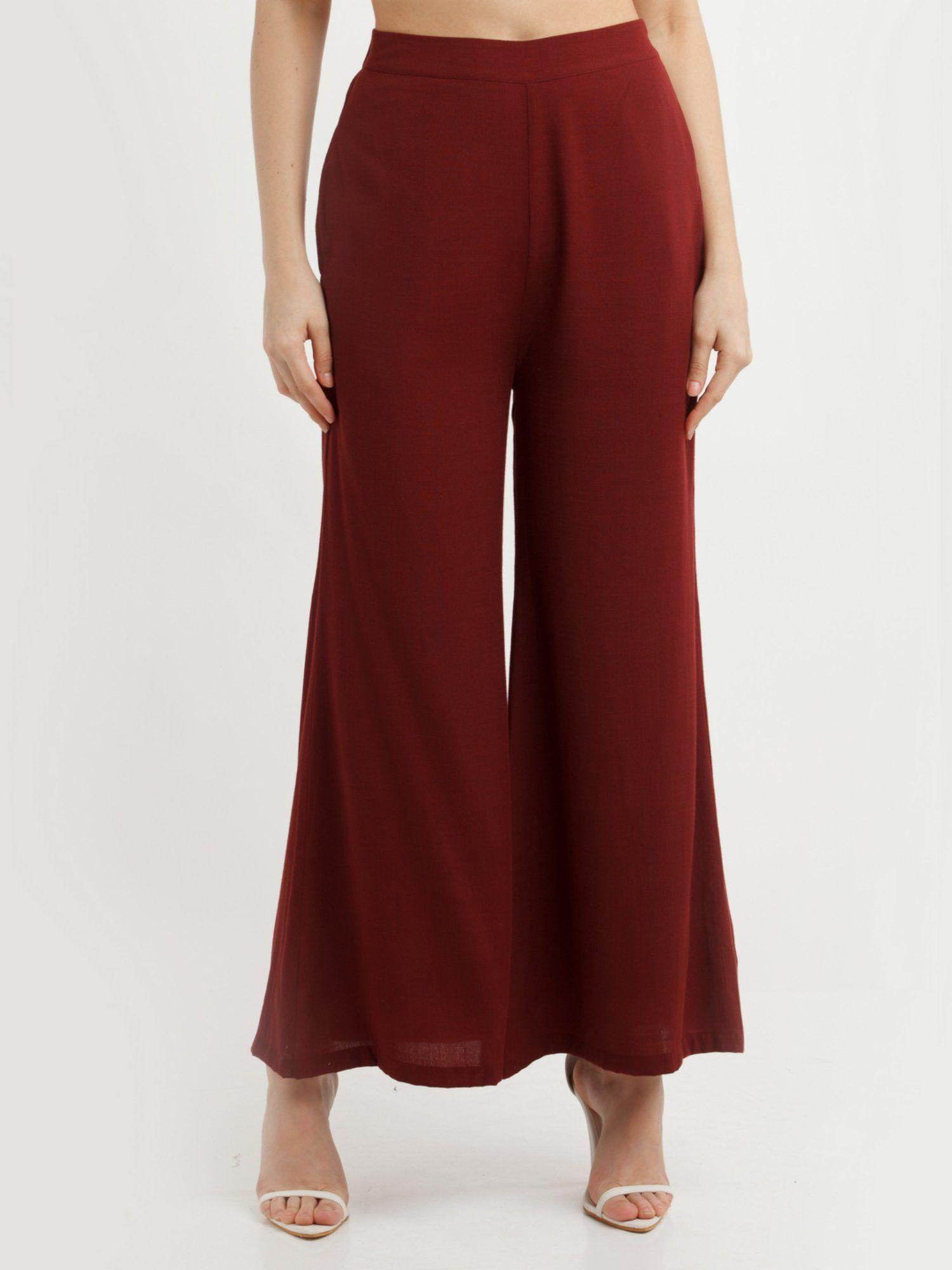 womens maroon solid pants