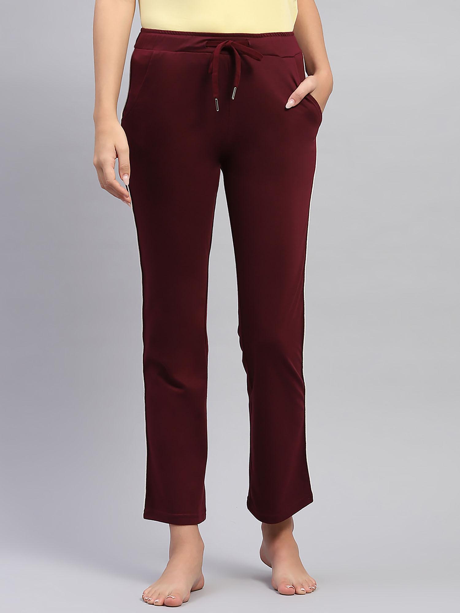 womens maroon solid regular fit lower trousers