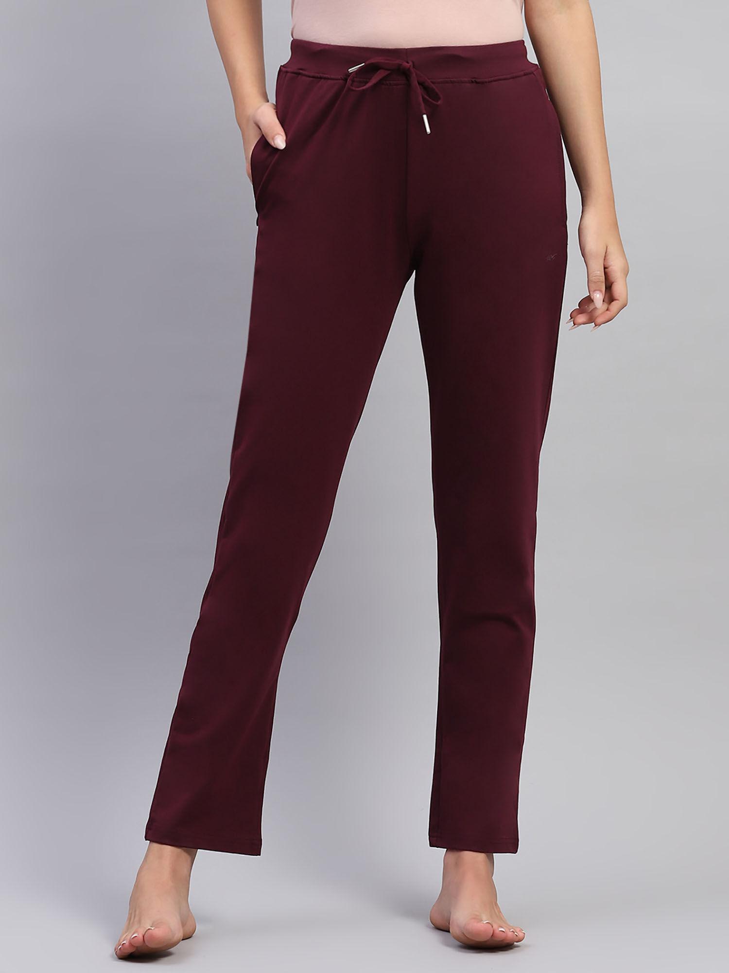 womens maroon solid regular fit lower trousers