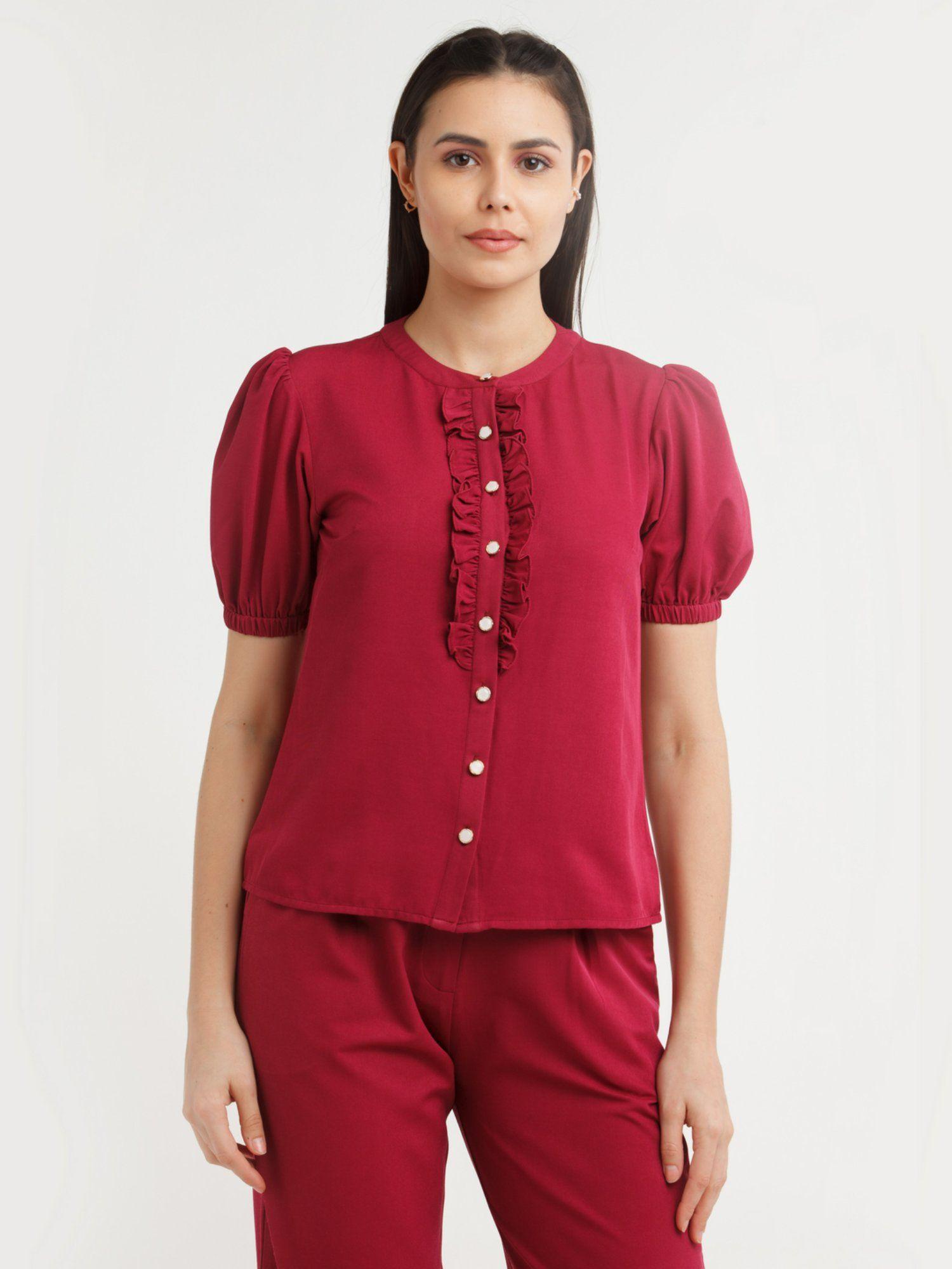 womens maroon solid top