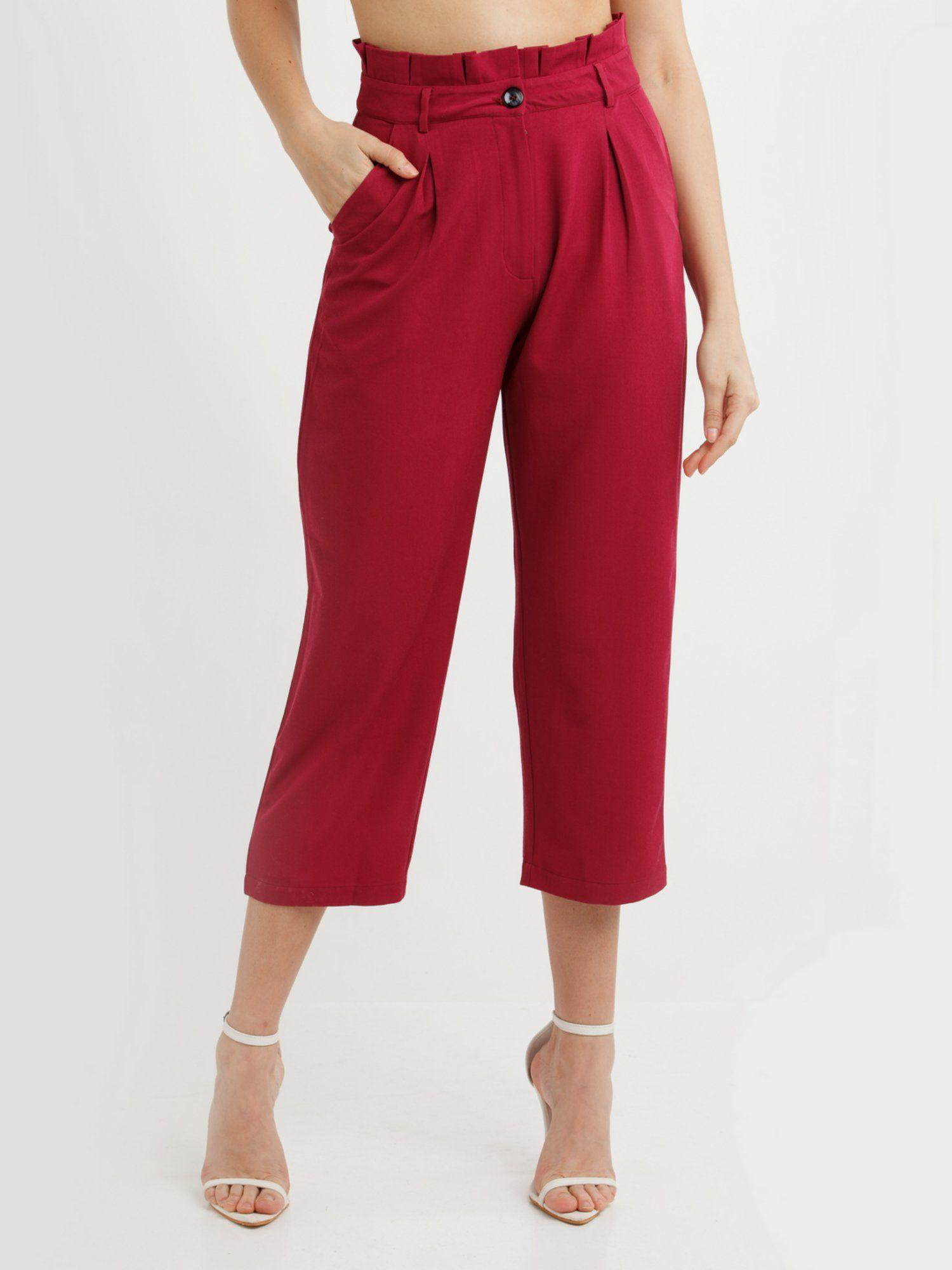 womens maroon solid trouser