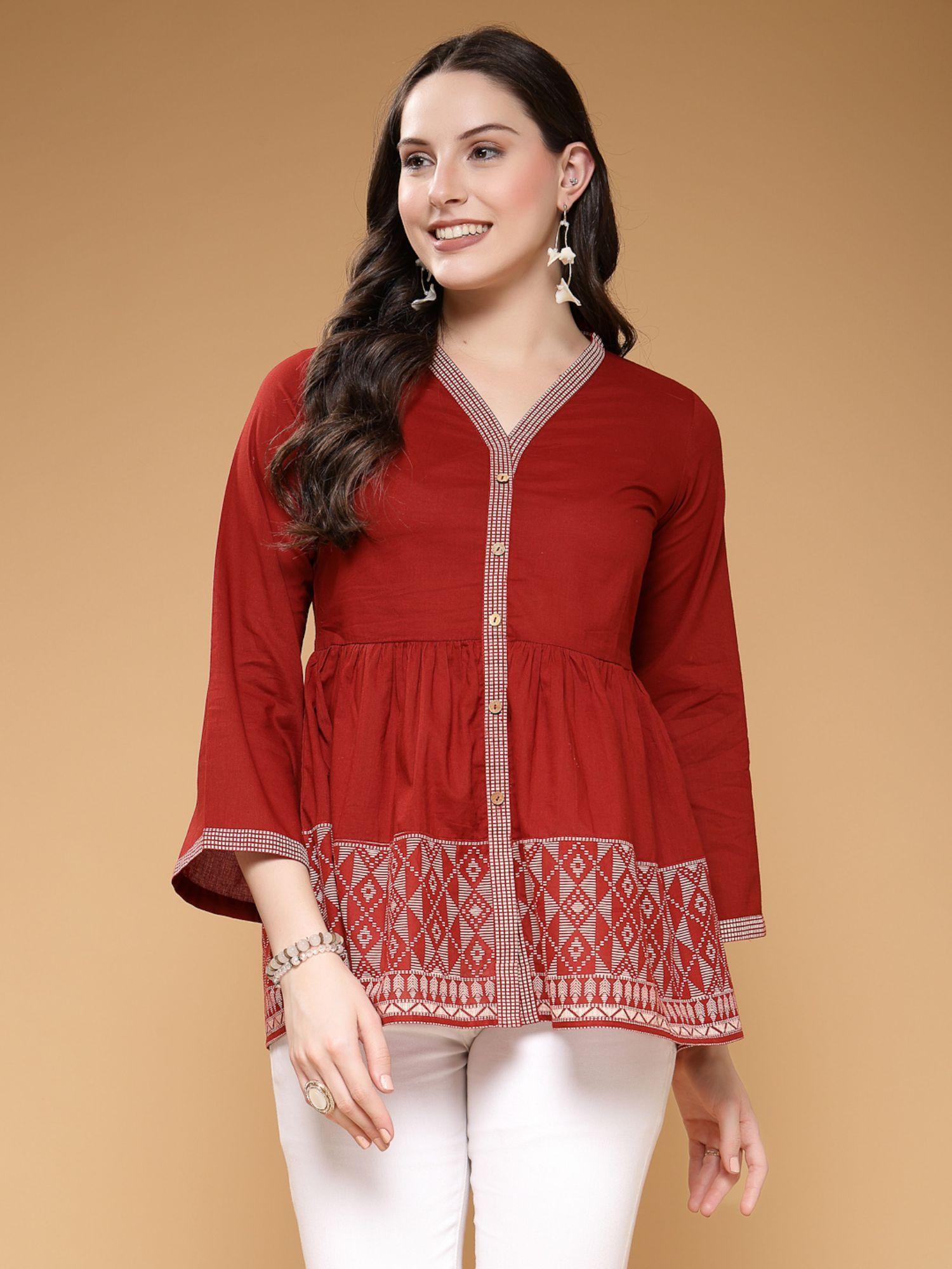 womens maroon solid tunic