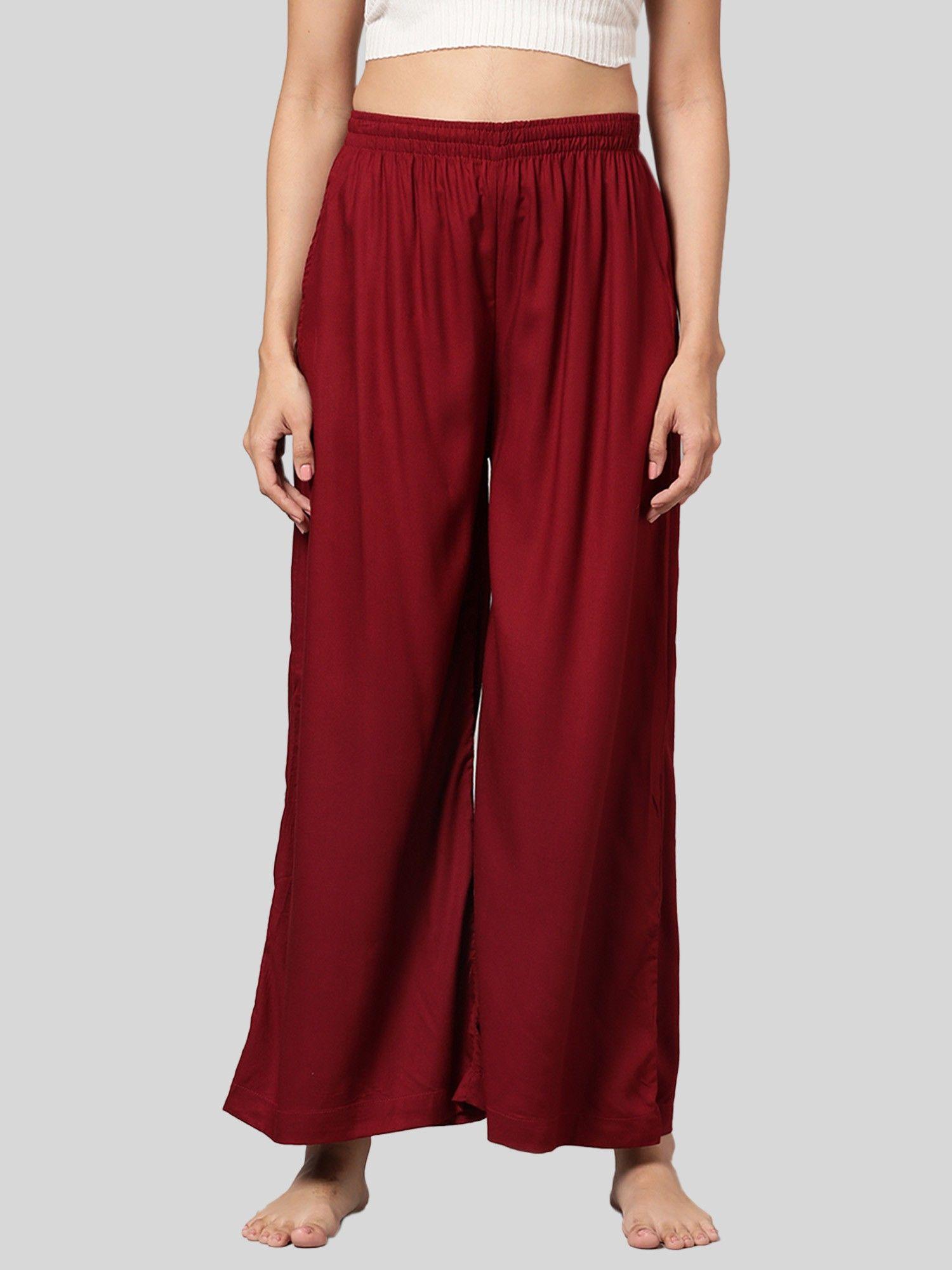 womens maroon solid viscose light weight flared lounge pant