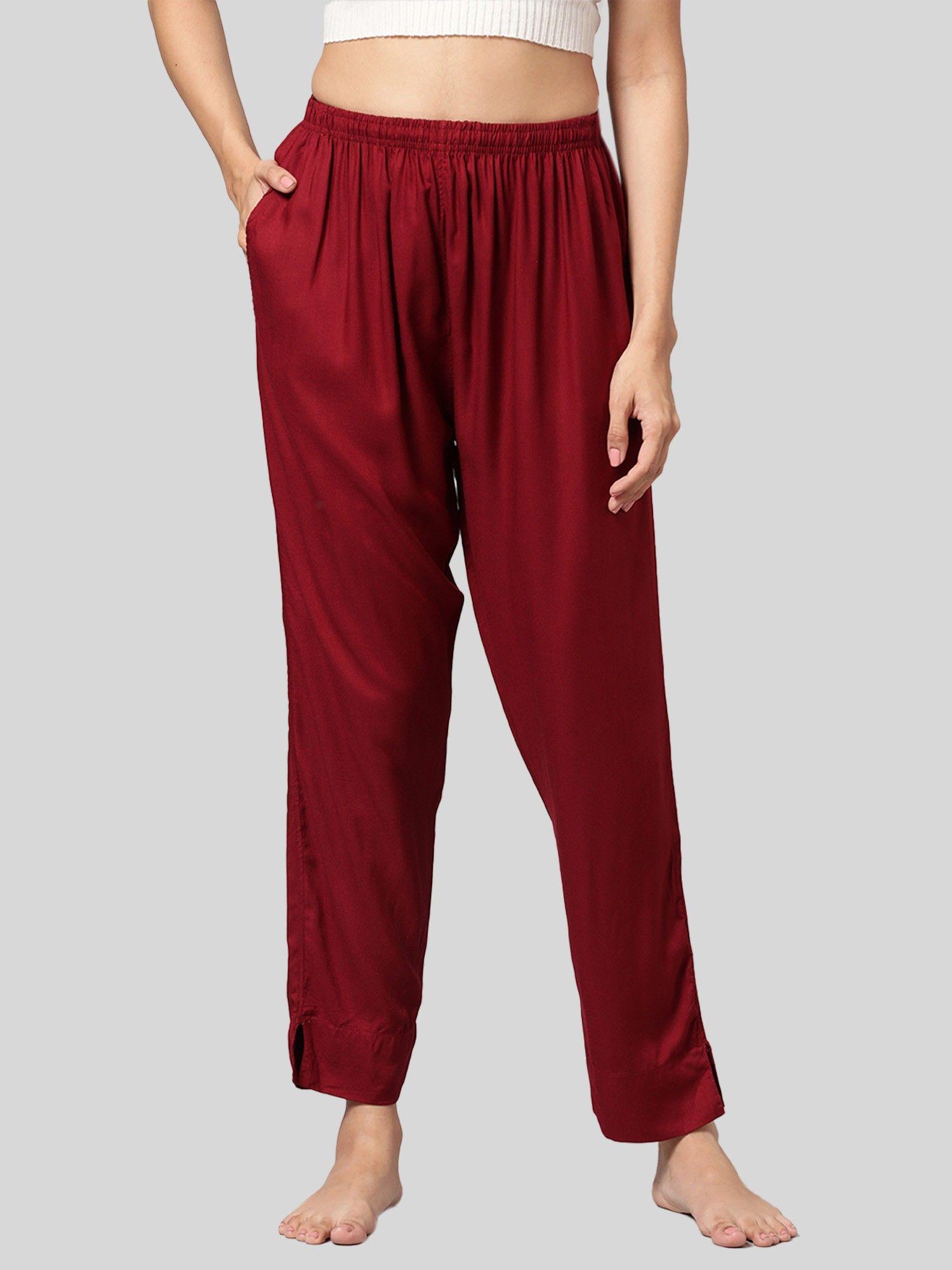 womens maroon solid viscose light weight lounge pant