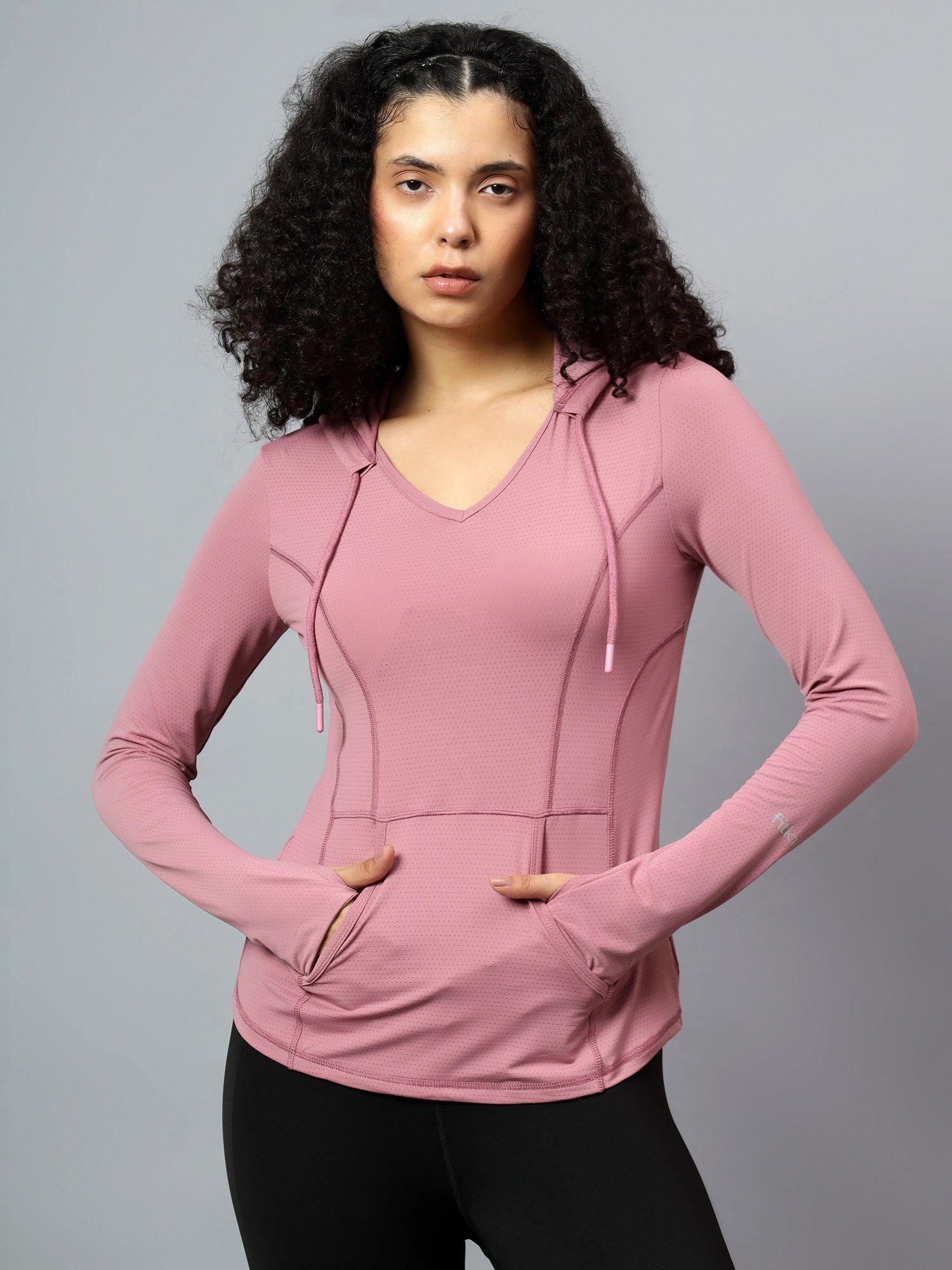 womens mauve long sleeve hooded t-shirt