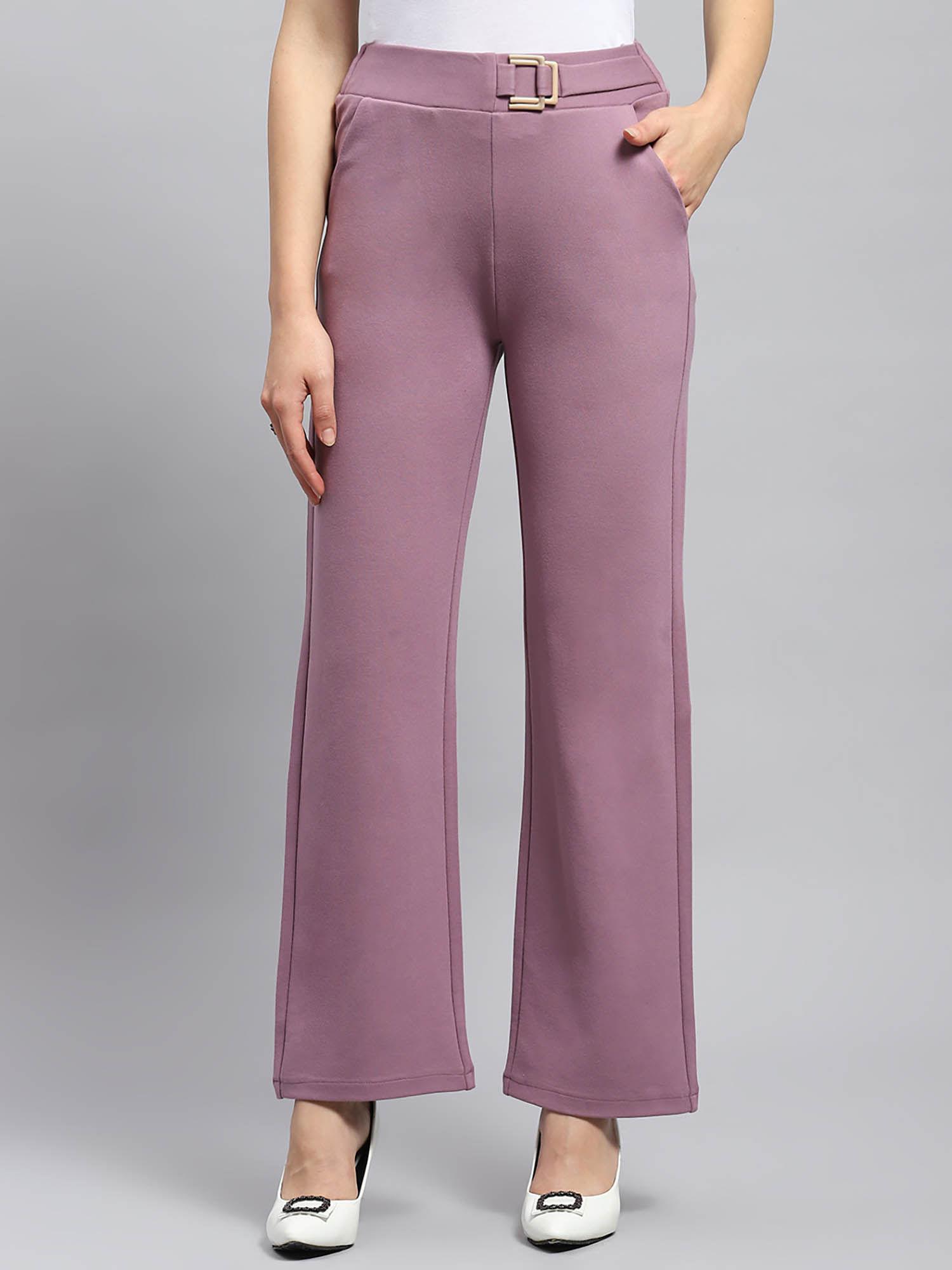 womens mauve solid regular fit trouser