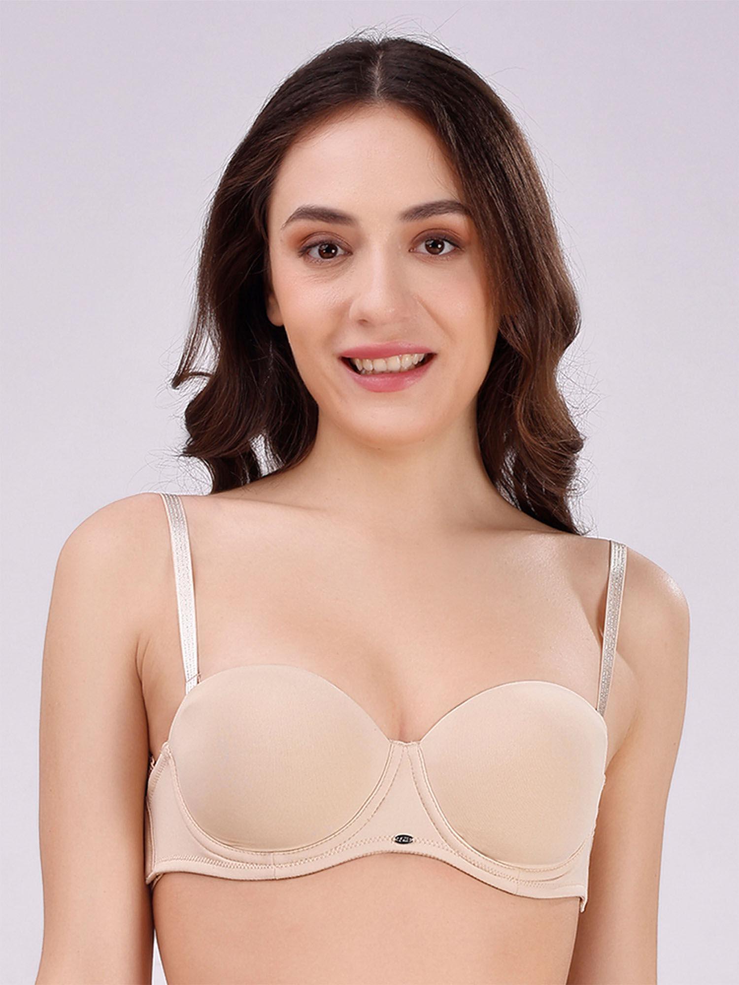 womens medium coverage padded underwired multiway strapless transparent back bra