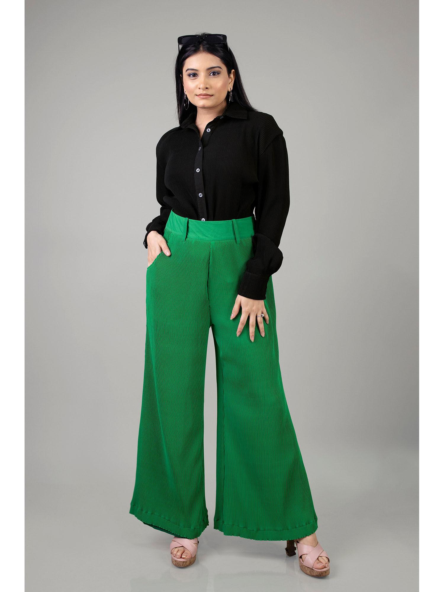 womens medusa pleated shirt and pant (set of 2)