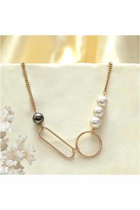 womens metallic gold big ring and pin with pearl decor statement western necklace - multi