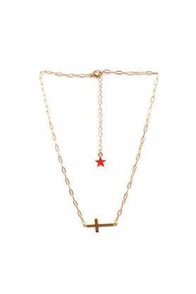 womens metallic gold cross pendant western necklace - multi