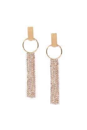 womens metallic gold hoop studded diamante tassel drop western statement earrings