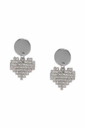 womens metallic silver circular studded diamante heart drop western earrings