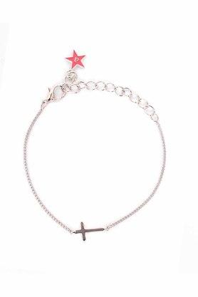 womens metallic silver thin chain with cross decor adjustable western bracelet - multi