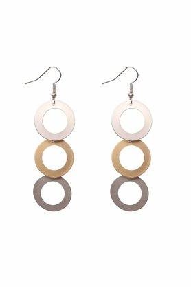 womens metallic triple hollow circular drop earrings - multi