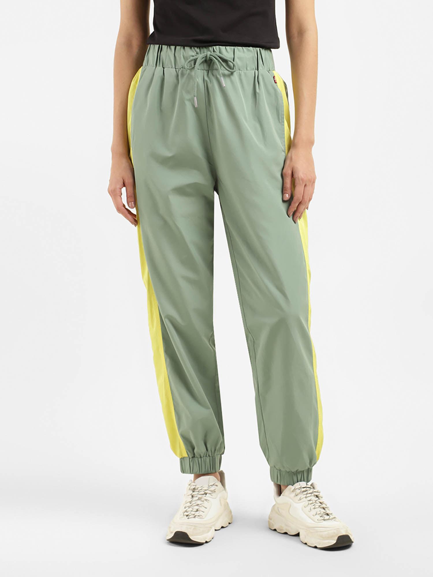 womens mid rise green loose tapered fit trousers