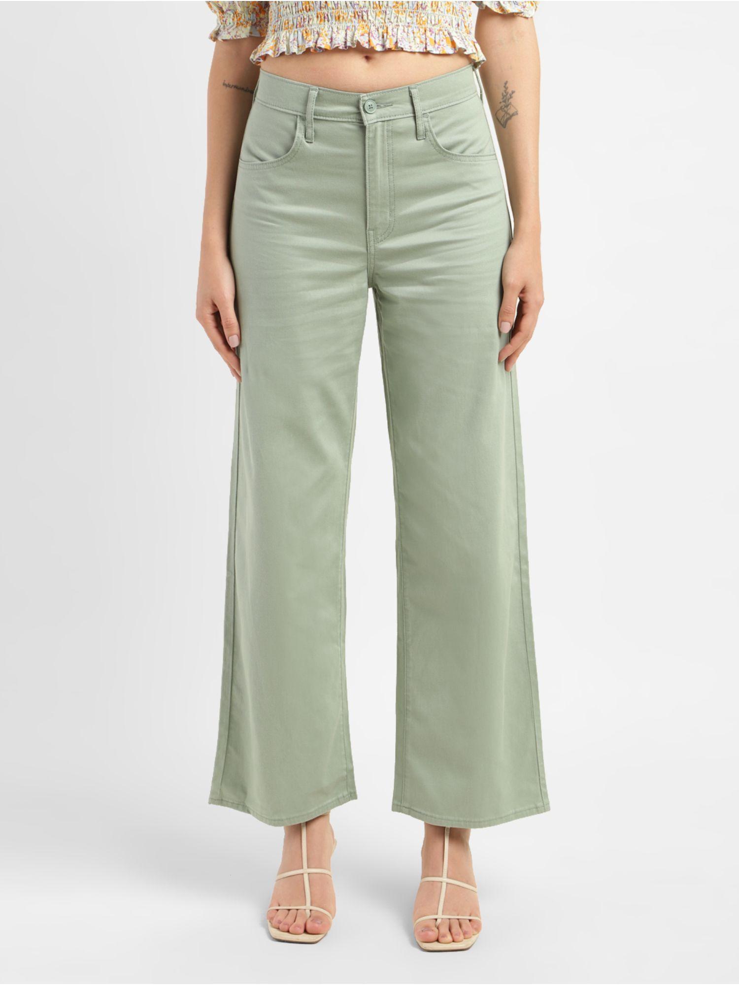 womens mid rise green regular fit pant