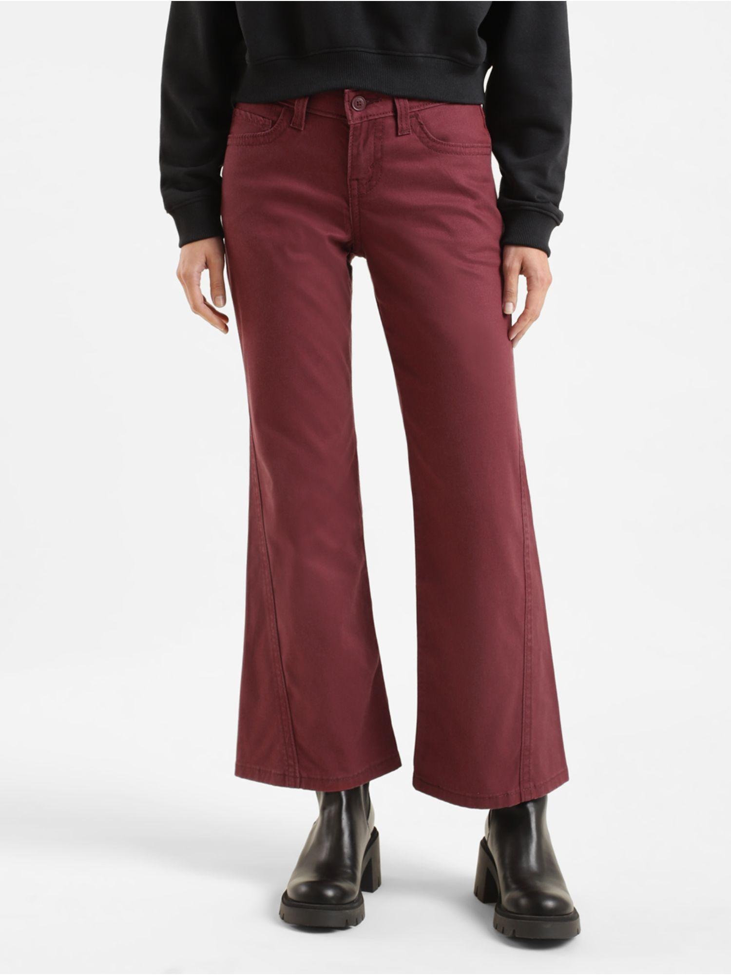 womens mid rise maroon relaxed fit pant