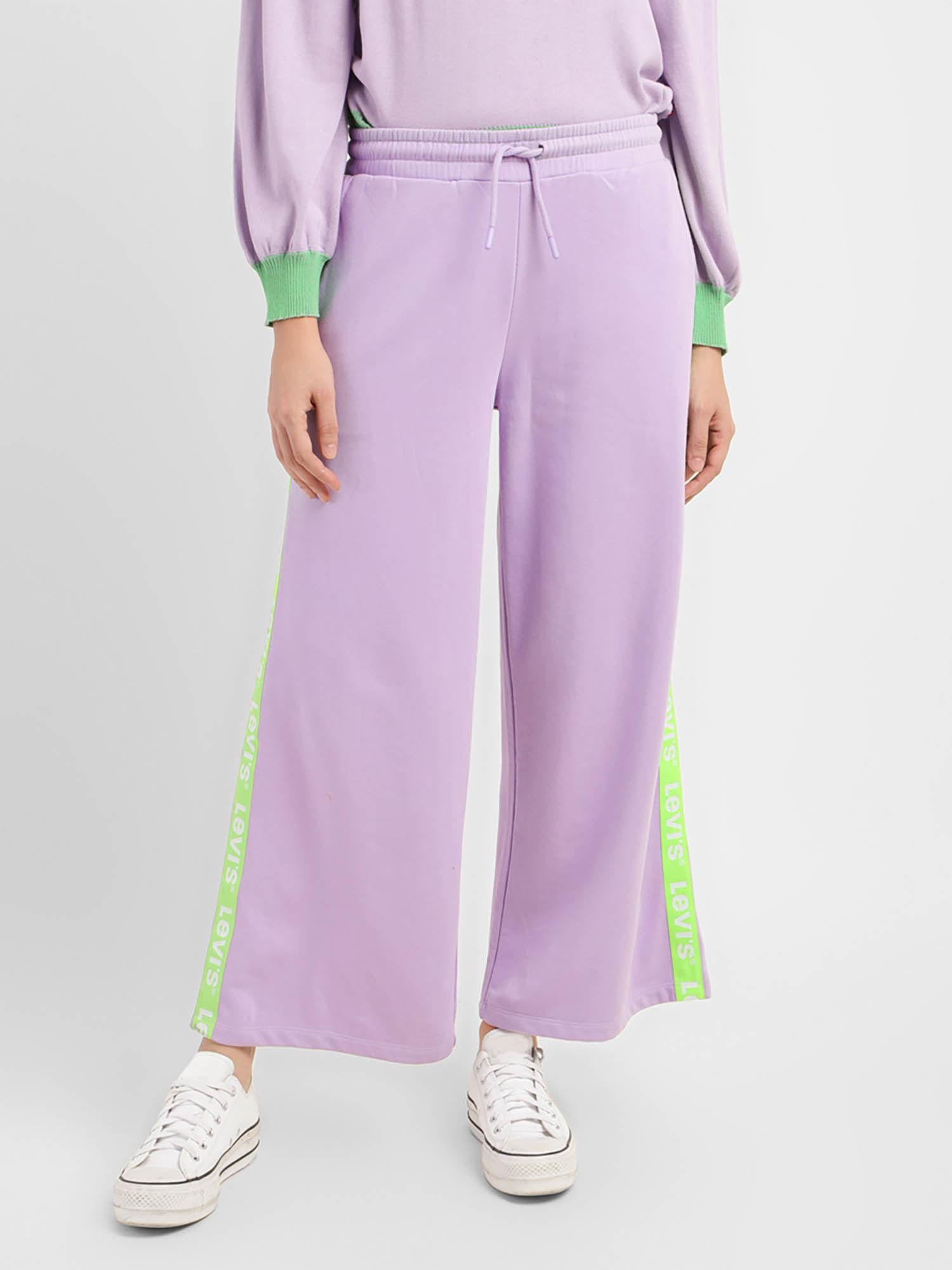 womens mid rise purple loose tapered fit trousers