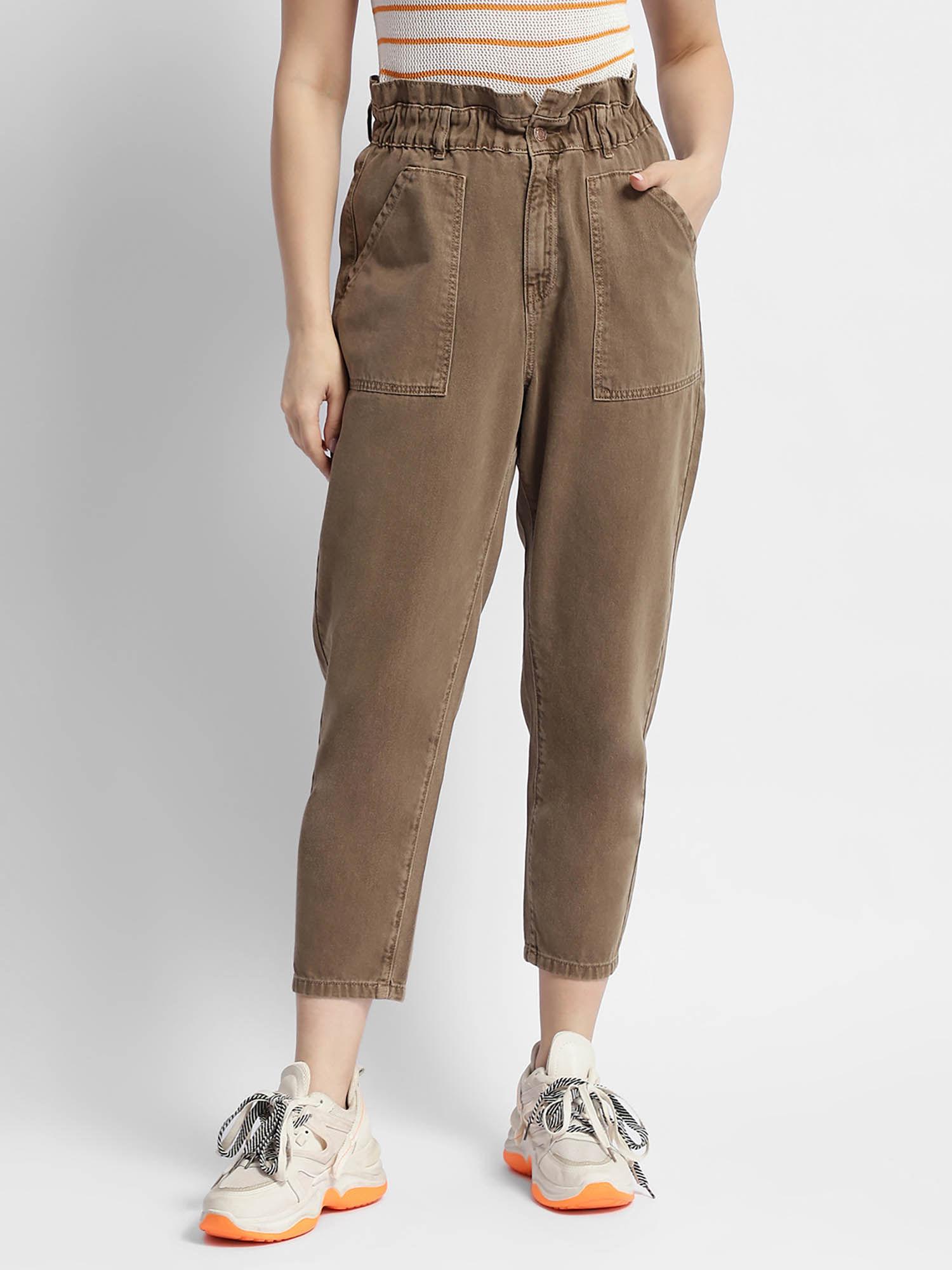 womens mid rise straight fit brown cargo pant