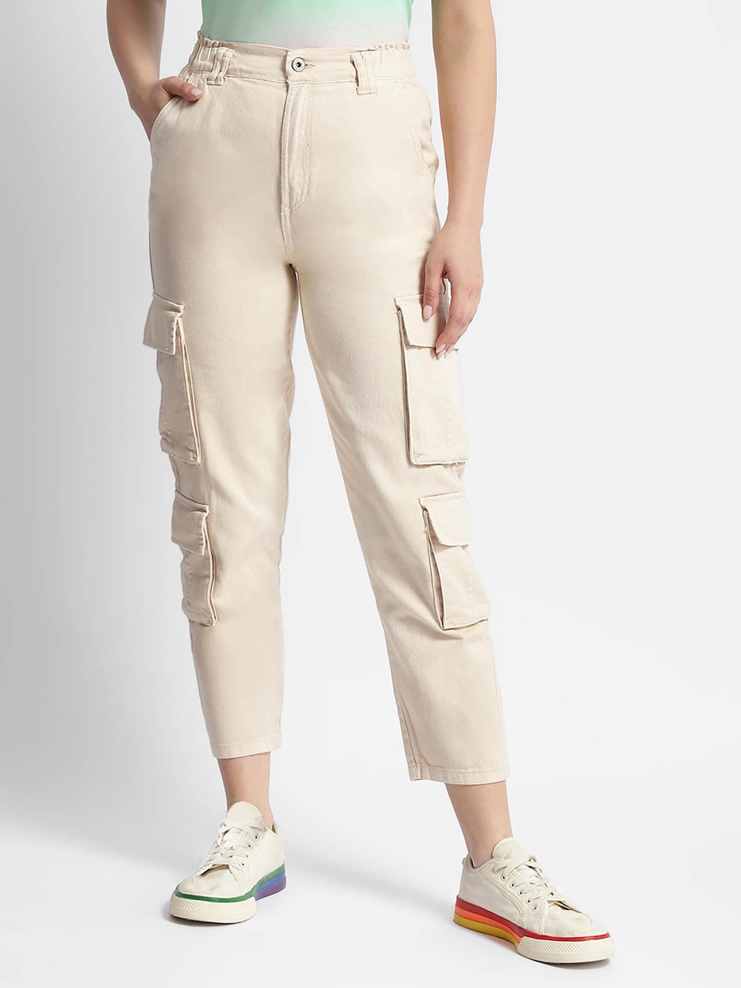 womens mid rise straight fit off-white cargo pant