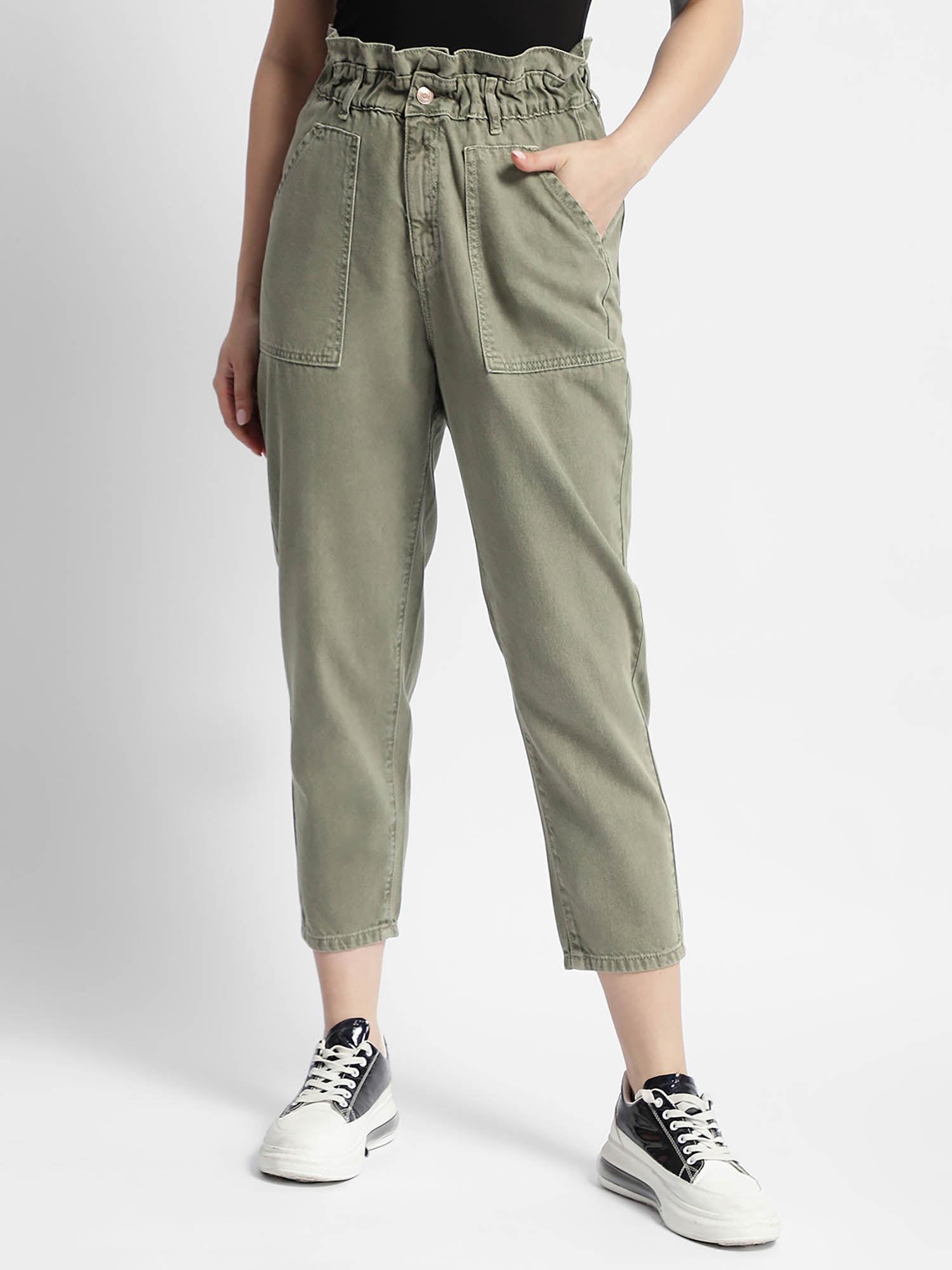 womens mid rise straight fit olive cargo pant