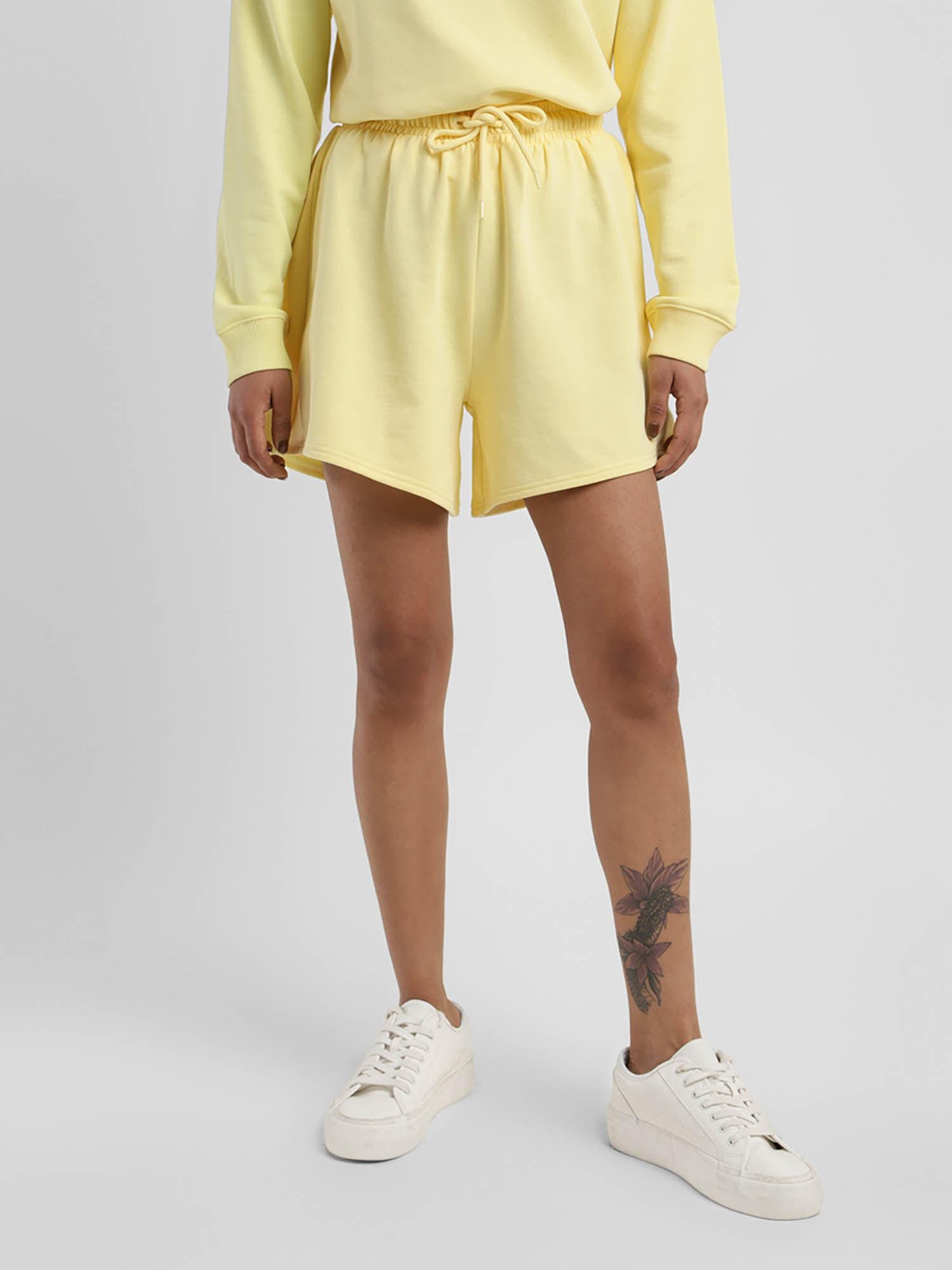 womens mid rise yellow regular fit shorts