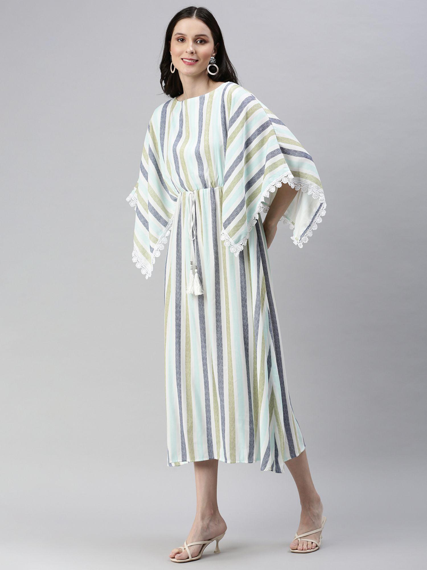 womens midi striped multi boat neck kaftan dress