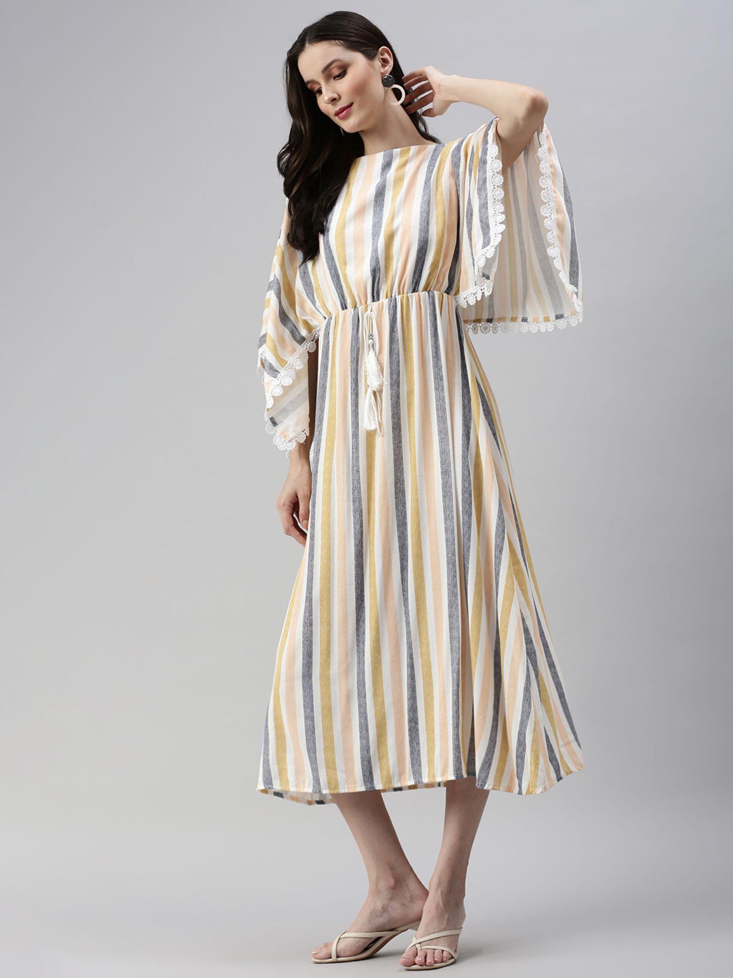 womens midi striped multi boat neck kaftan dress