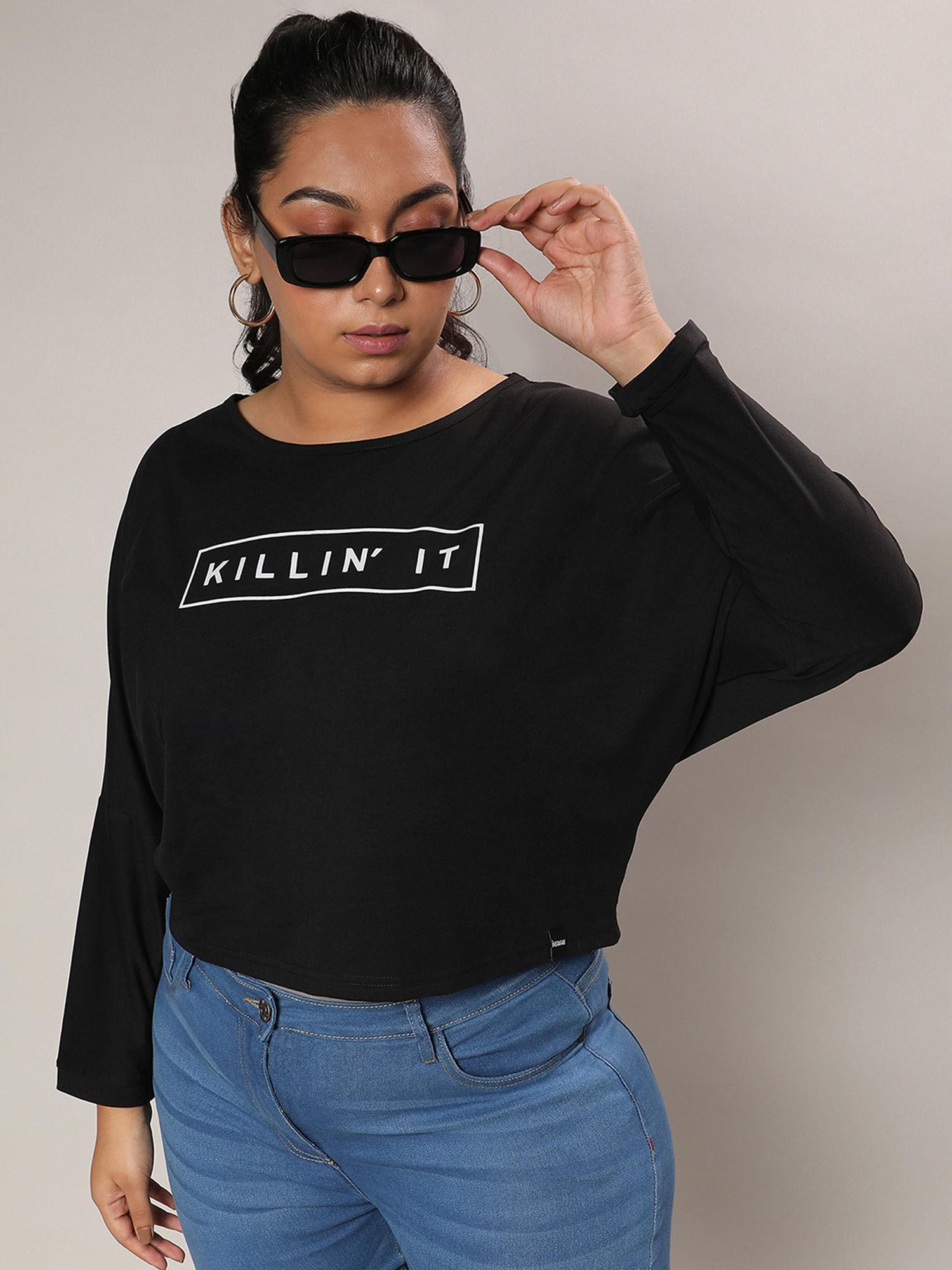 womens midnight black killin it full sleeves t-shirt