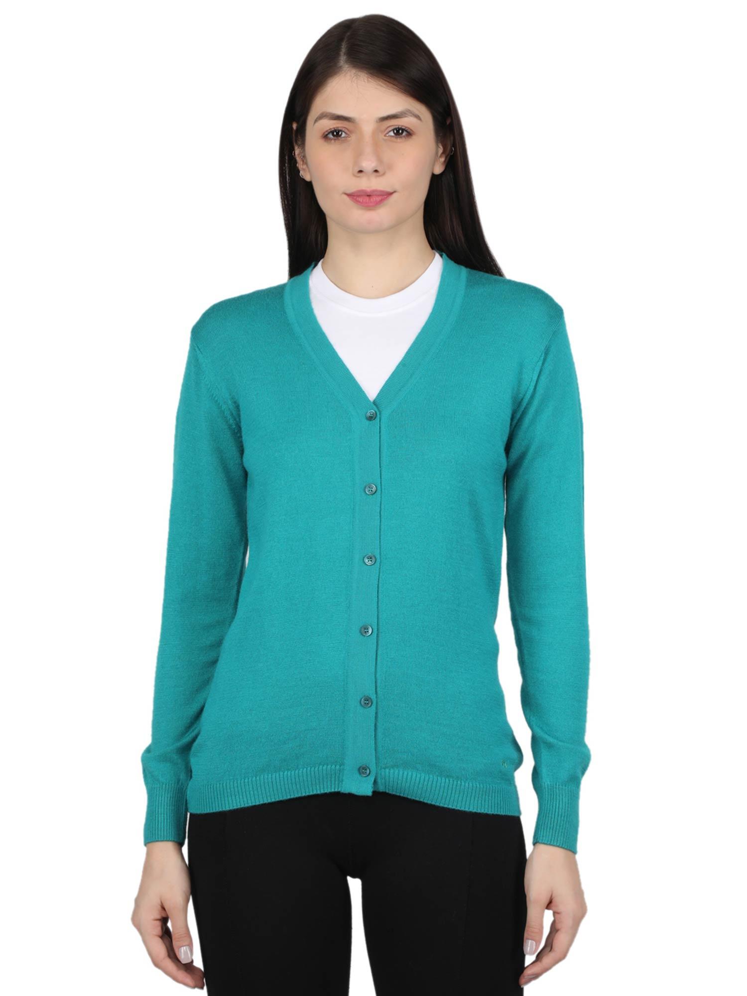 womens modal nylon green solid v neck cardigan