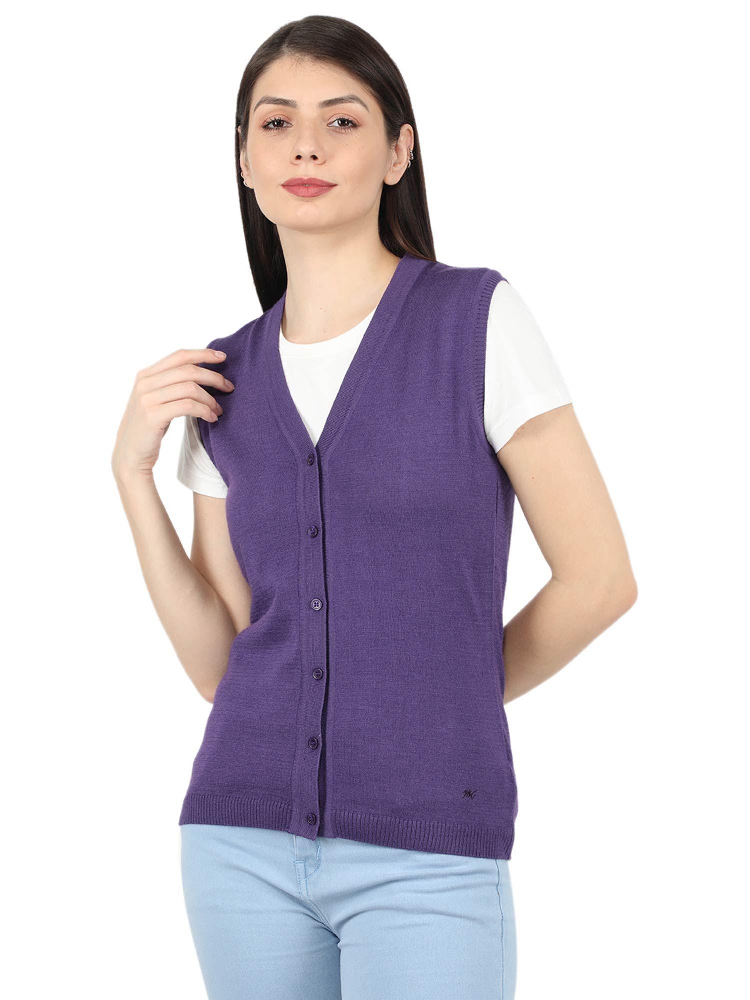 womens modal nylon purple solid round neck cardigan