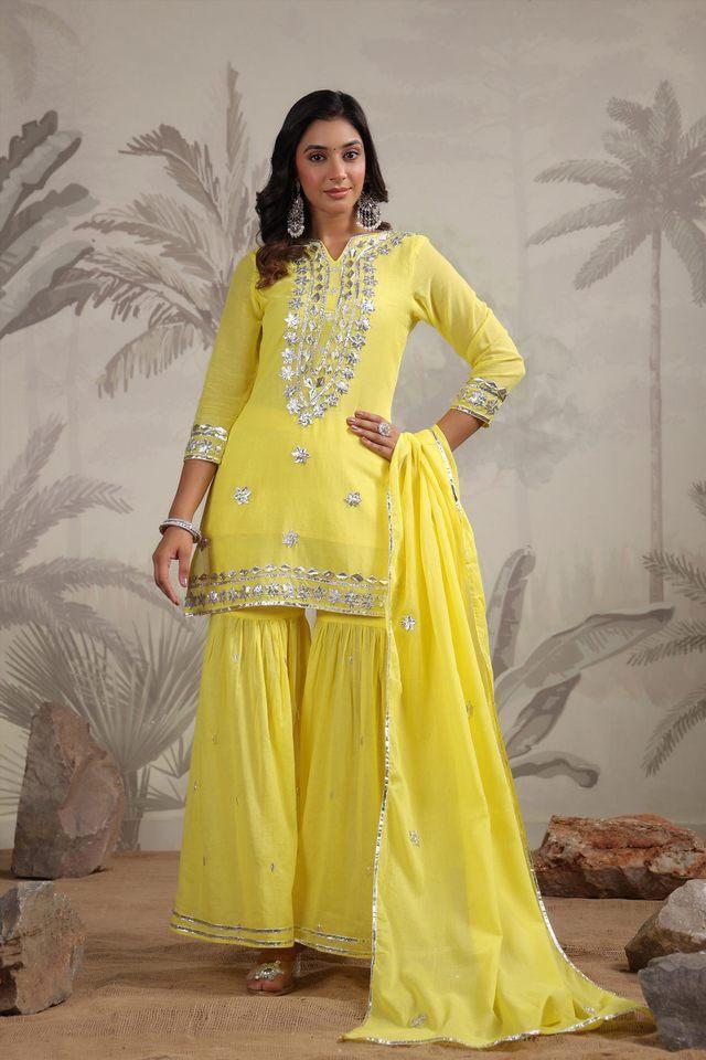 womens mulmul gota handwork kurta sharara and dupatta set