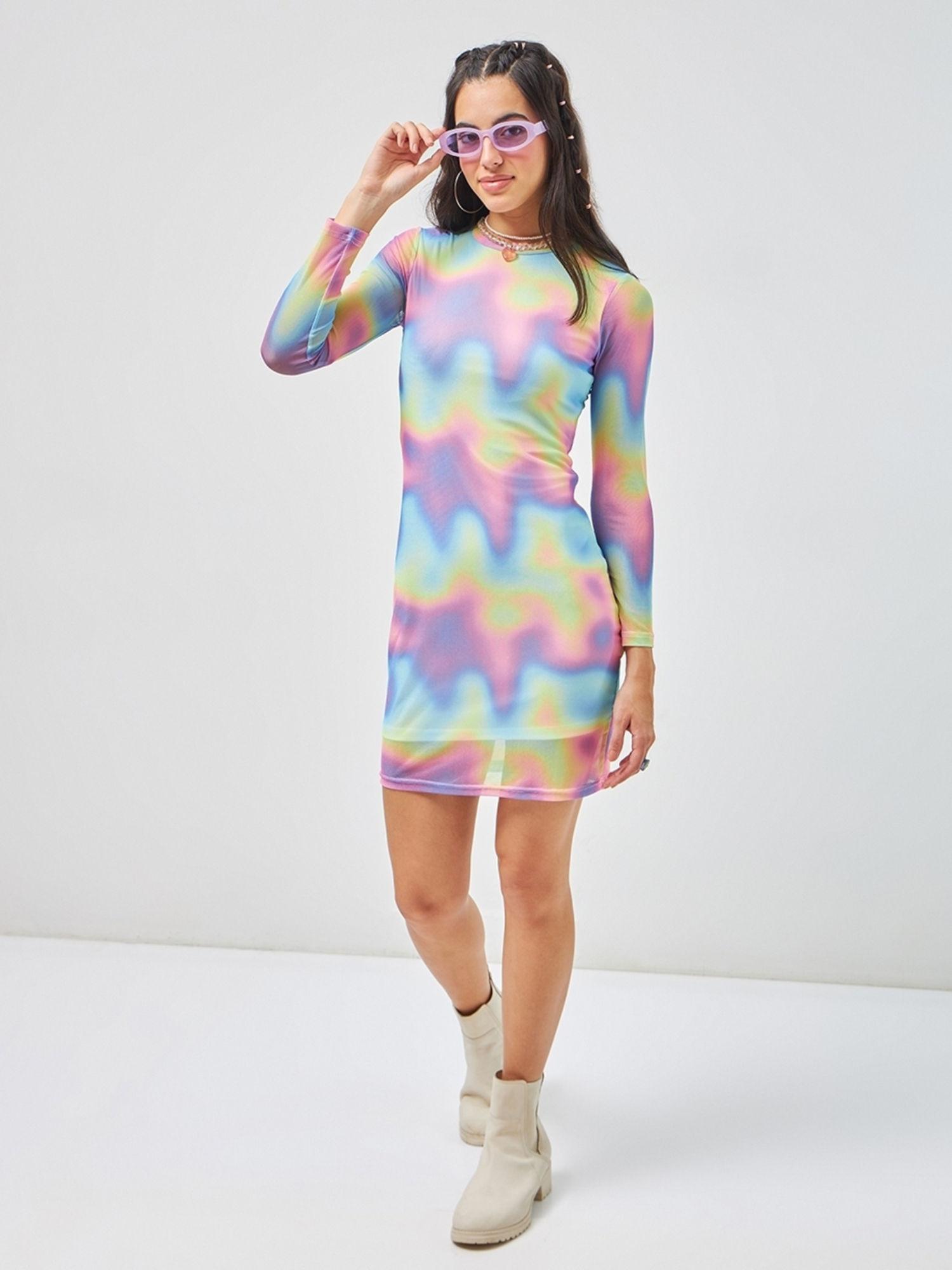 womens multi-color all ombre over printed slim fit bodycon dress