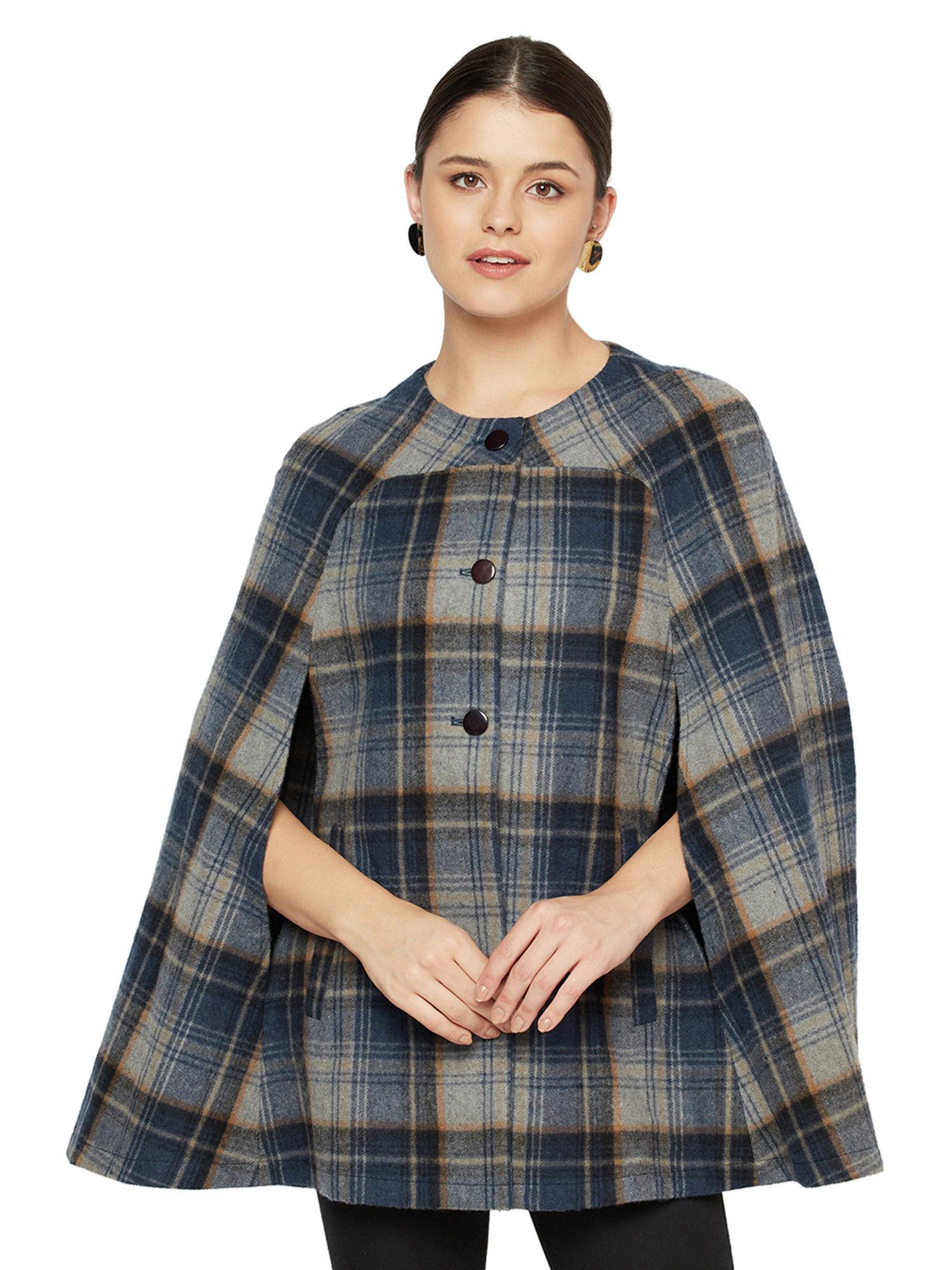 womens multi-color check wool cape