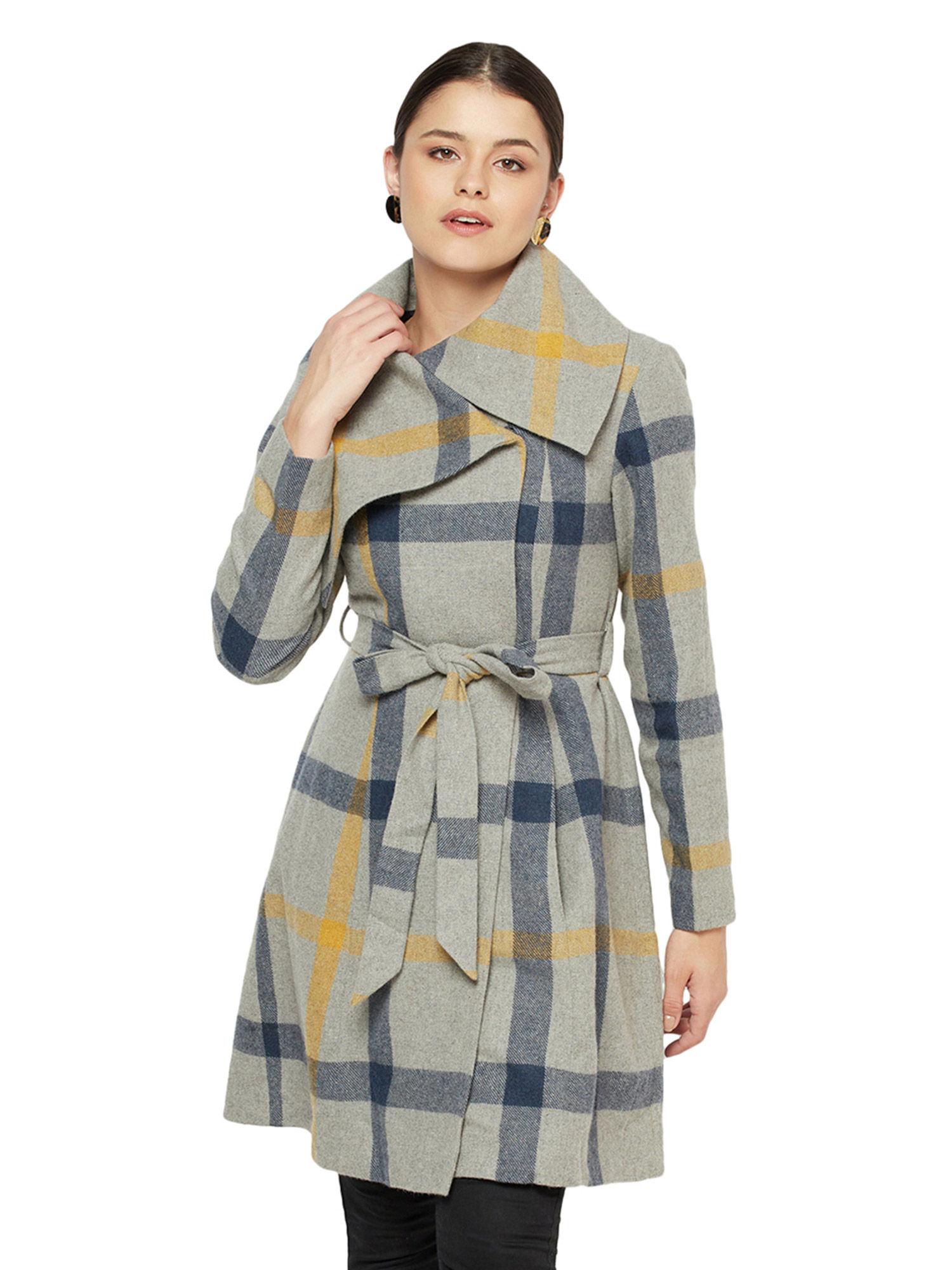 womens multi-color check wool coat