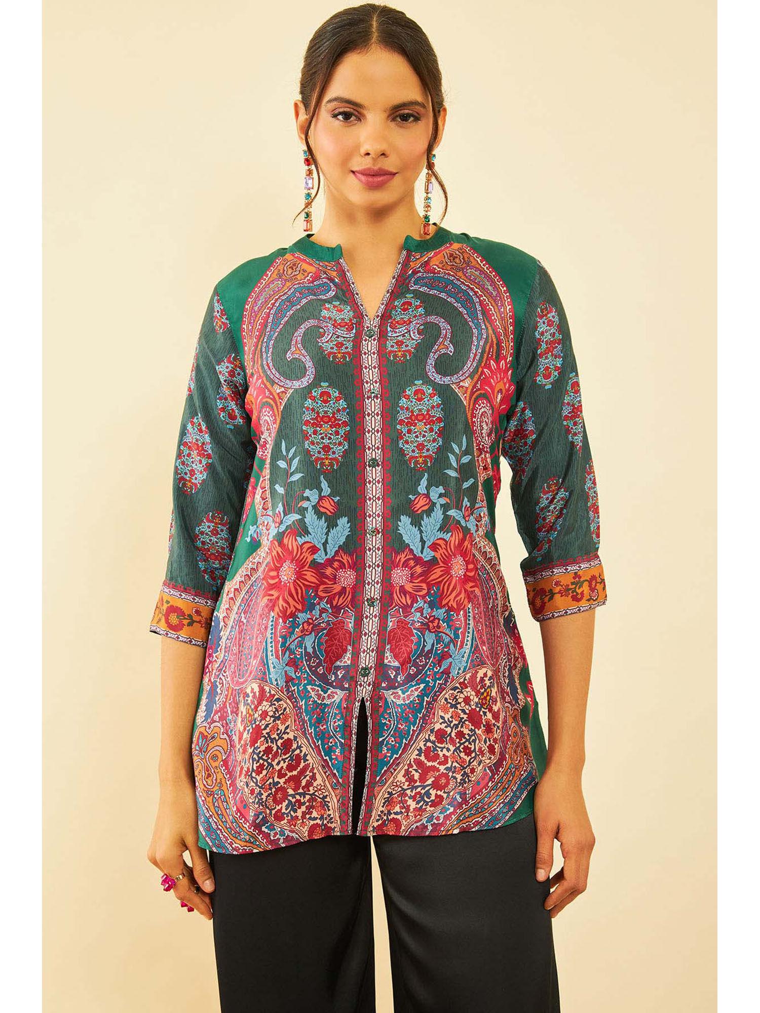 womens multi-color cotton floral print tunic